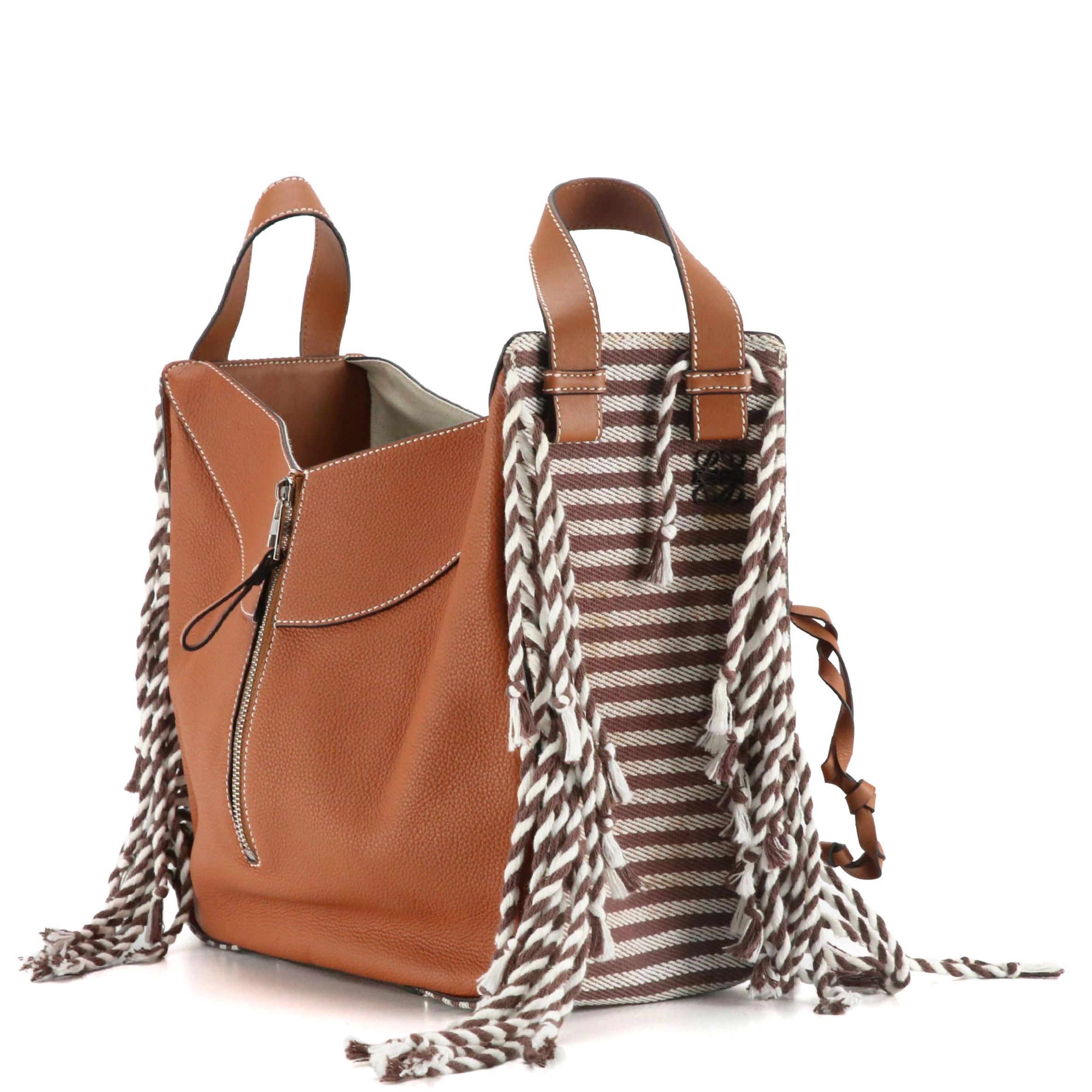 Loewe Hammock Satchel Bag in Brown Leather and Canvas