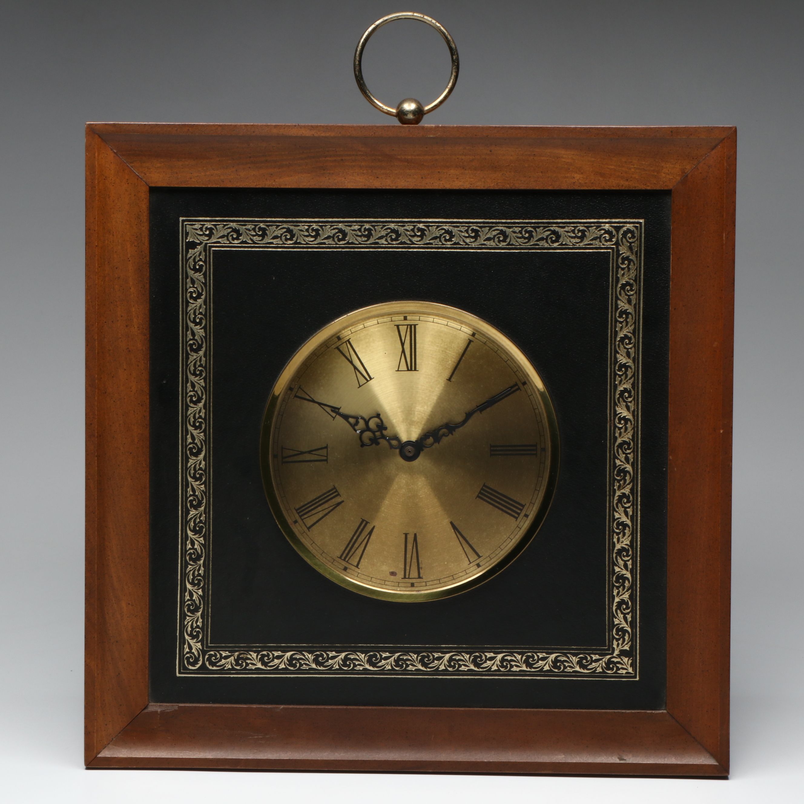 Elgin Wood Framed Gilt Leather Wall Clock