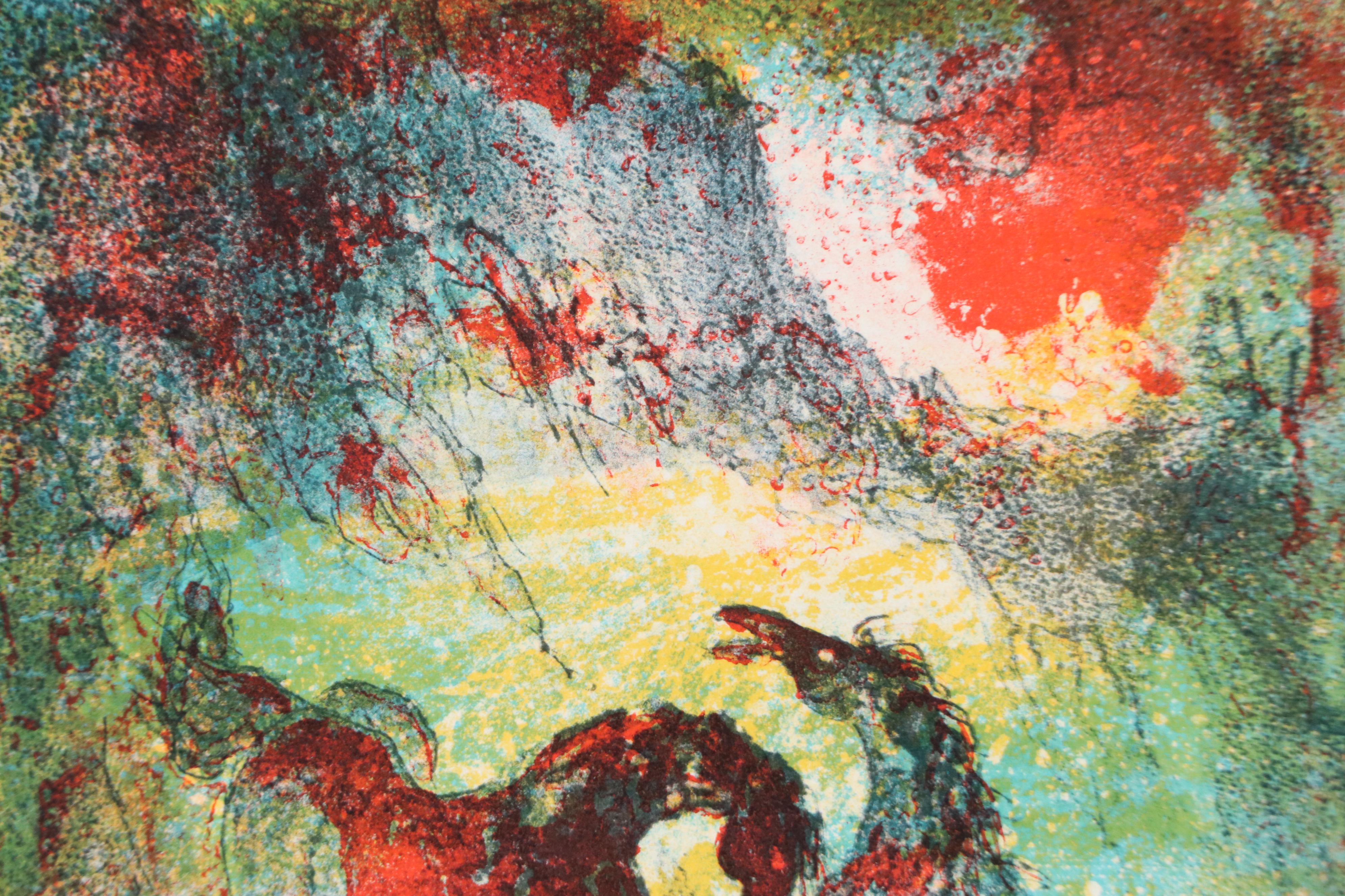 Hoi Lebadang Lithograph "Horses in Red and Blue"