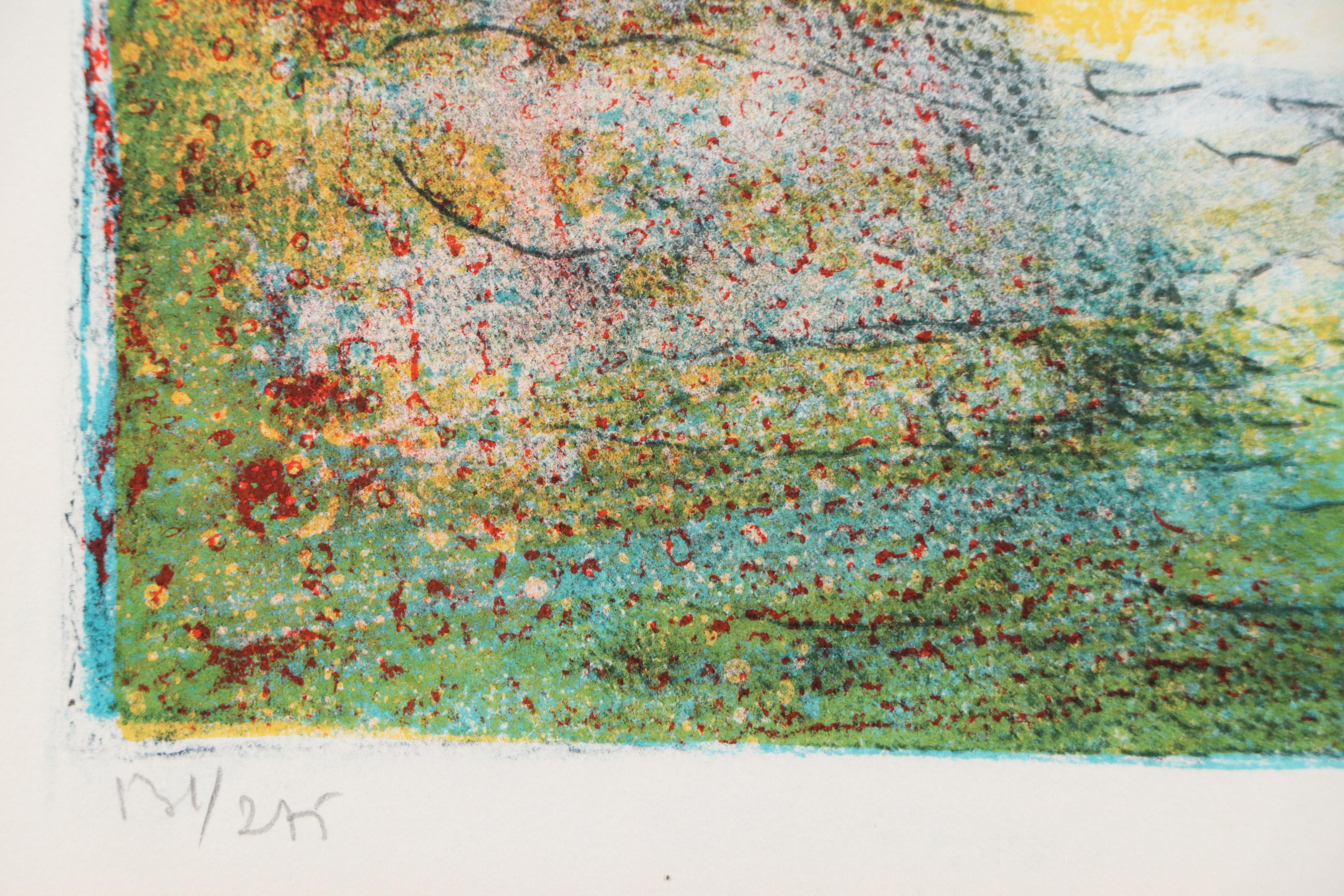 Hoi Lebadang Lithograph "Horses in Red and Blue"