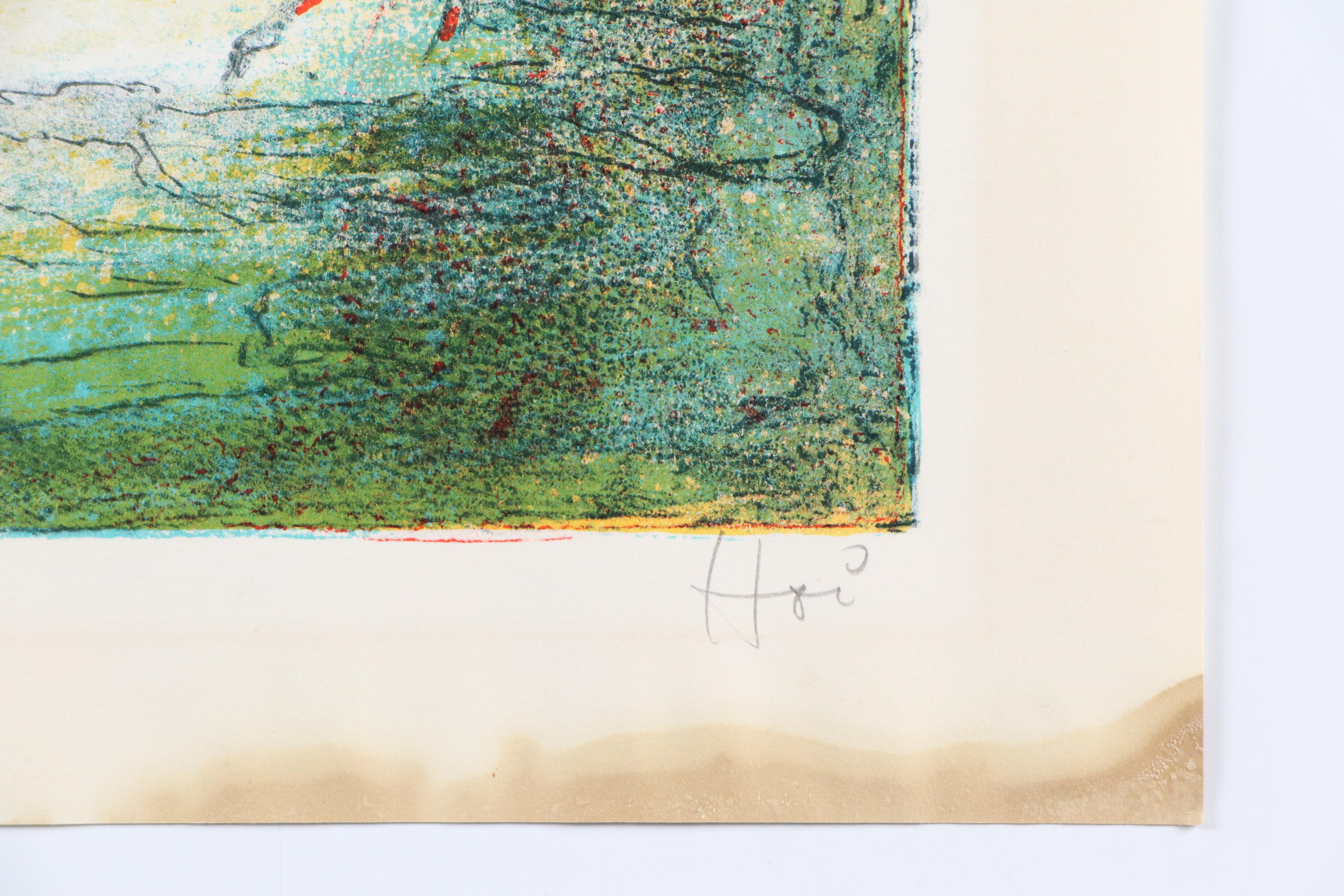 Hoi Lebadang Lithograph "Horses in Red and Blue"