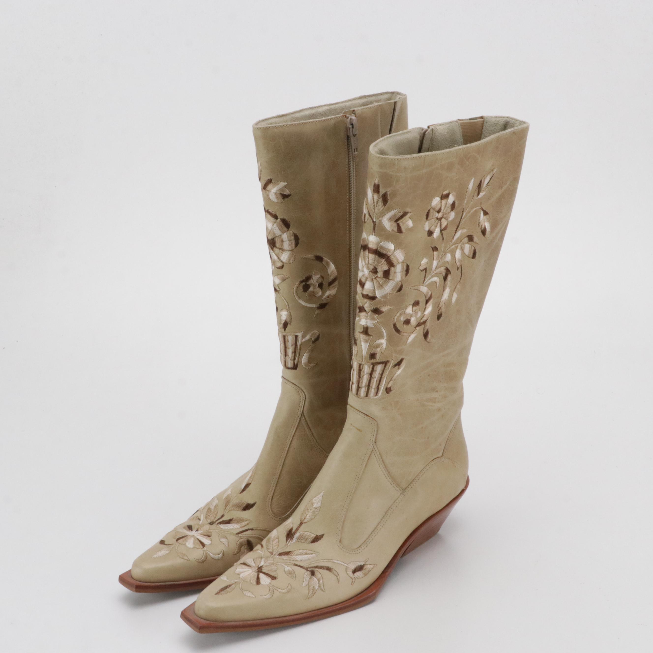 Lucchese White Leather Cowgirl Boots & Matisse Embroidered Leather Western Boots