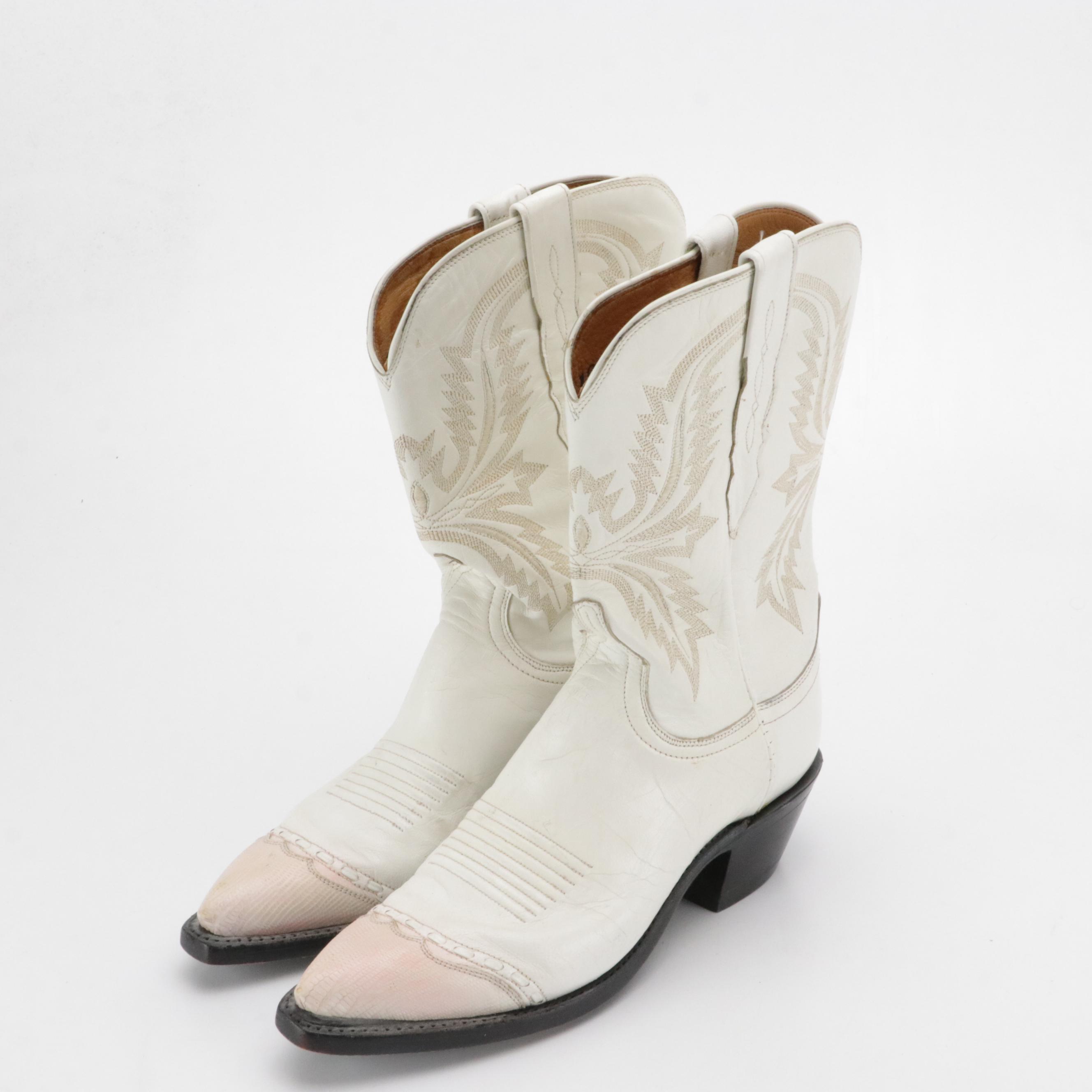 Lucchese White Leather Cowgirl Boots & Matisse Embroidered Leather Western Boots