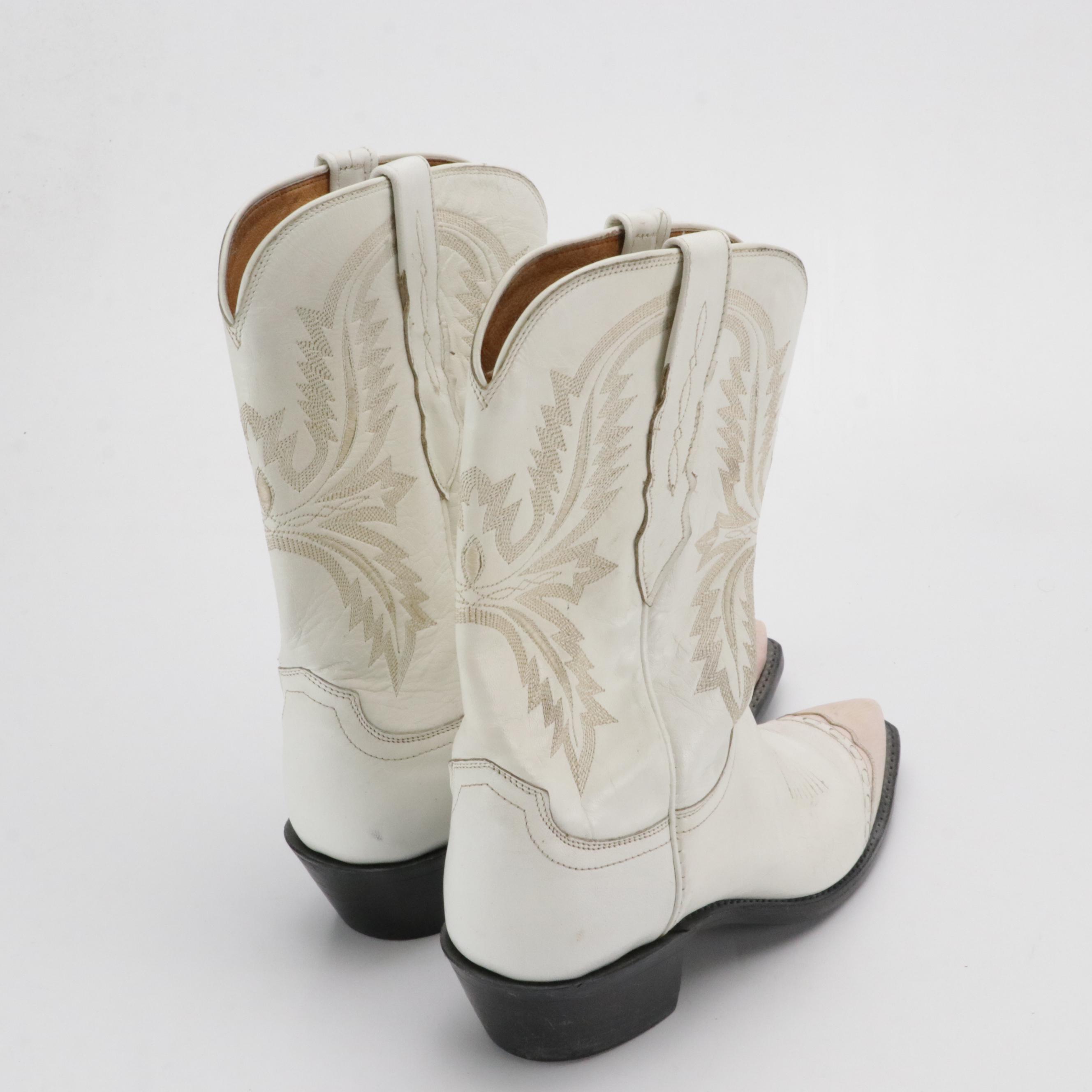 Lucchese White Leather Cowgirl Boots & Matisse Embroidered Leather Western Boots