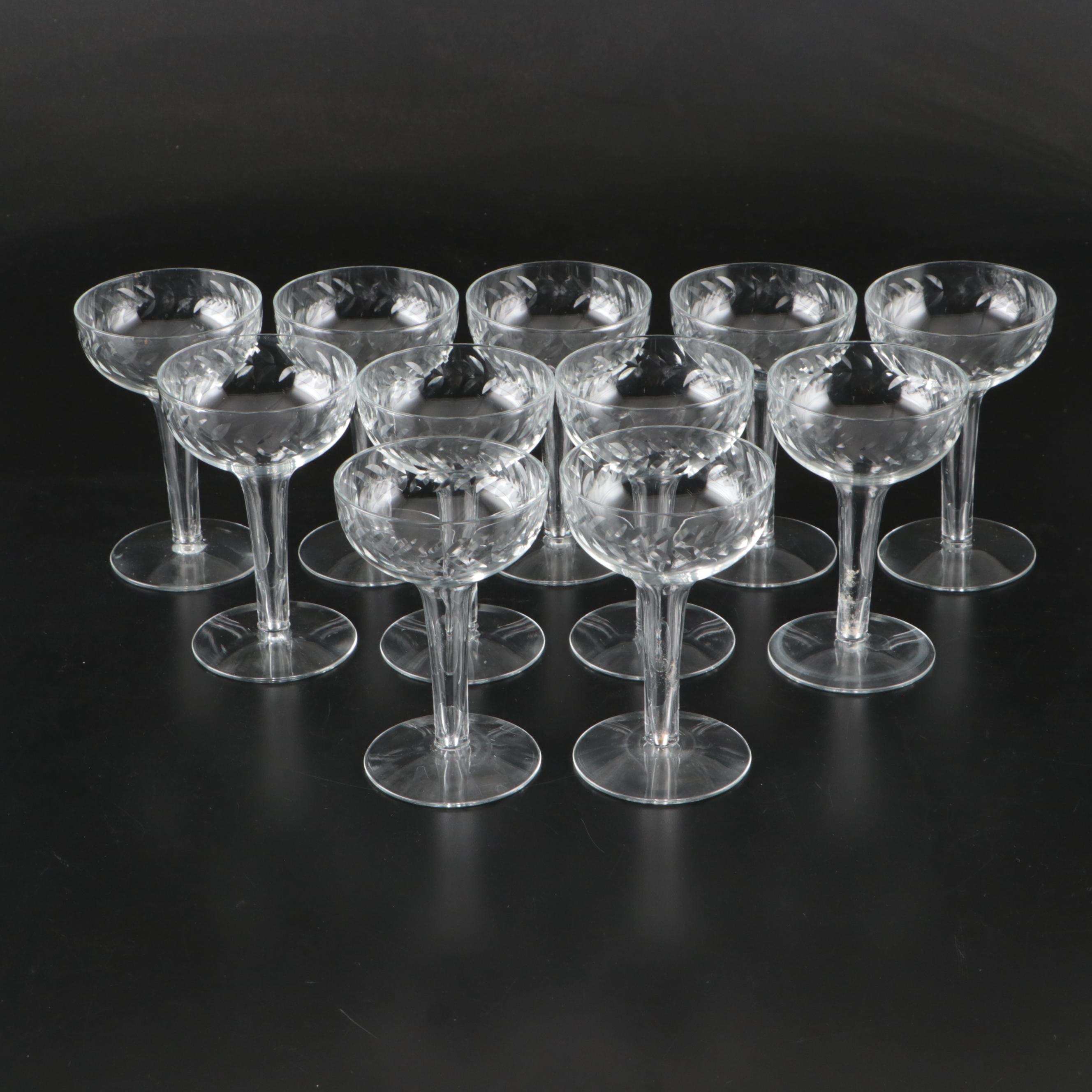 Etched Hollow Stemmed Glass Cocktail Coupes