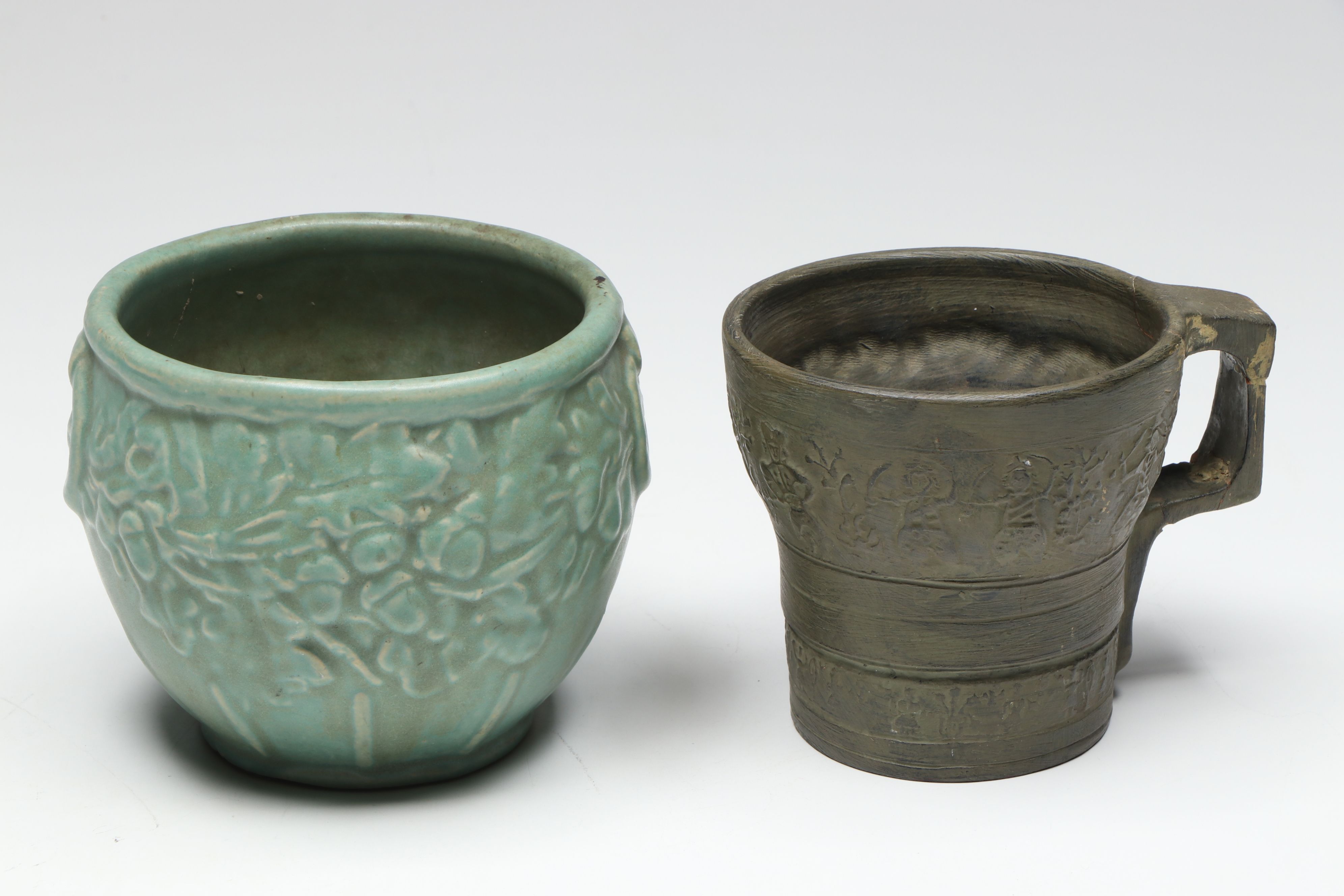 Artist Signed Sgraffito Bud Vase with More Art Pottery Vessels