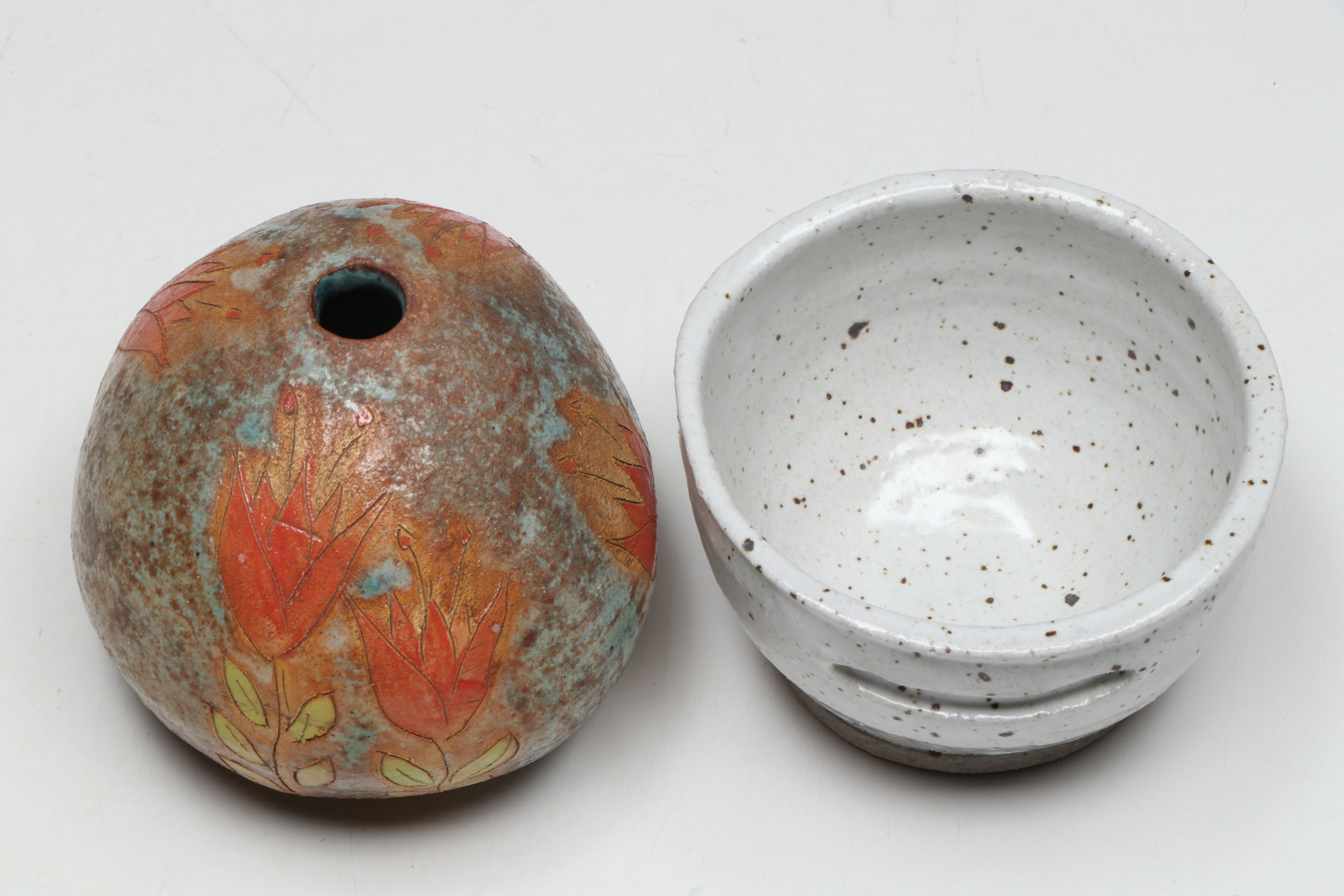 Artist Signed Sgraffito Bud Vase with More Art Pottery Vessels