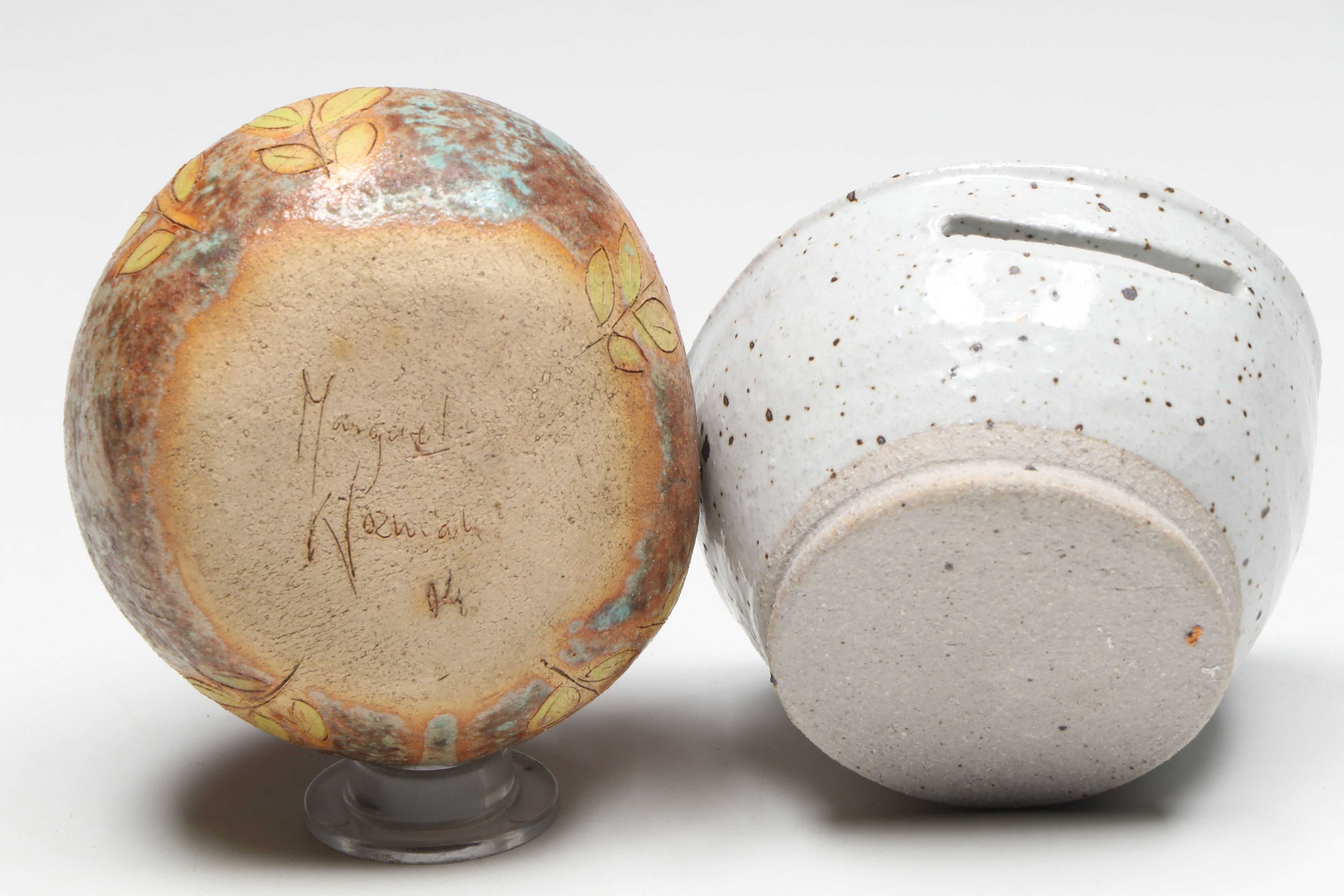 Artist Signed Sgraffito Bud Vase with More Art Pottery Vessels