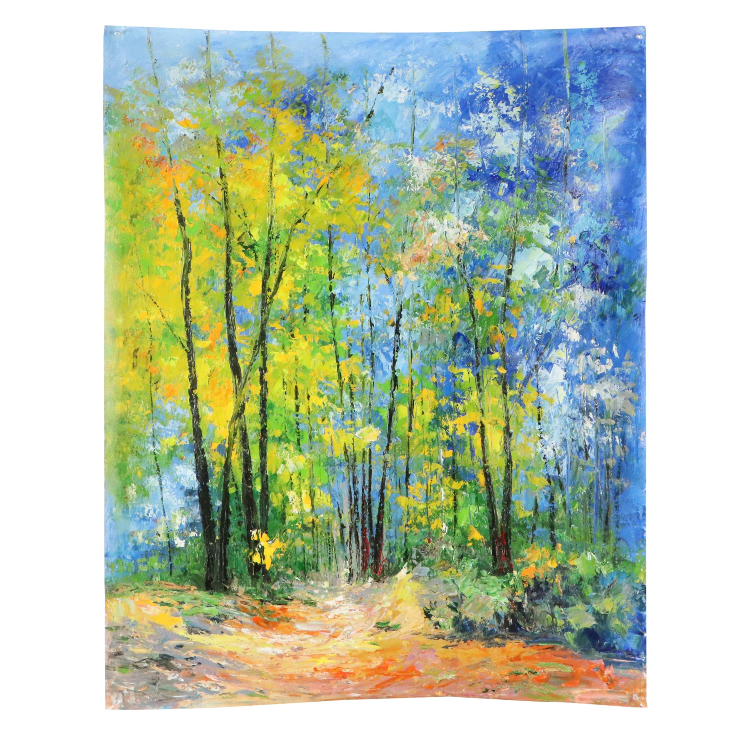 Impasto Painting of Woodland Landscape, 21st Century