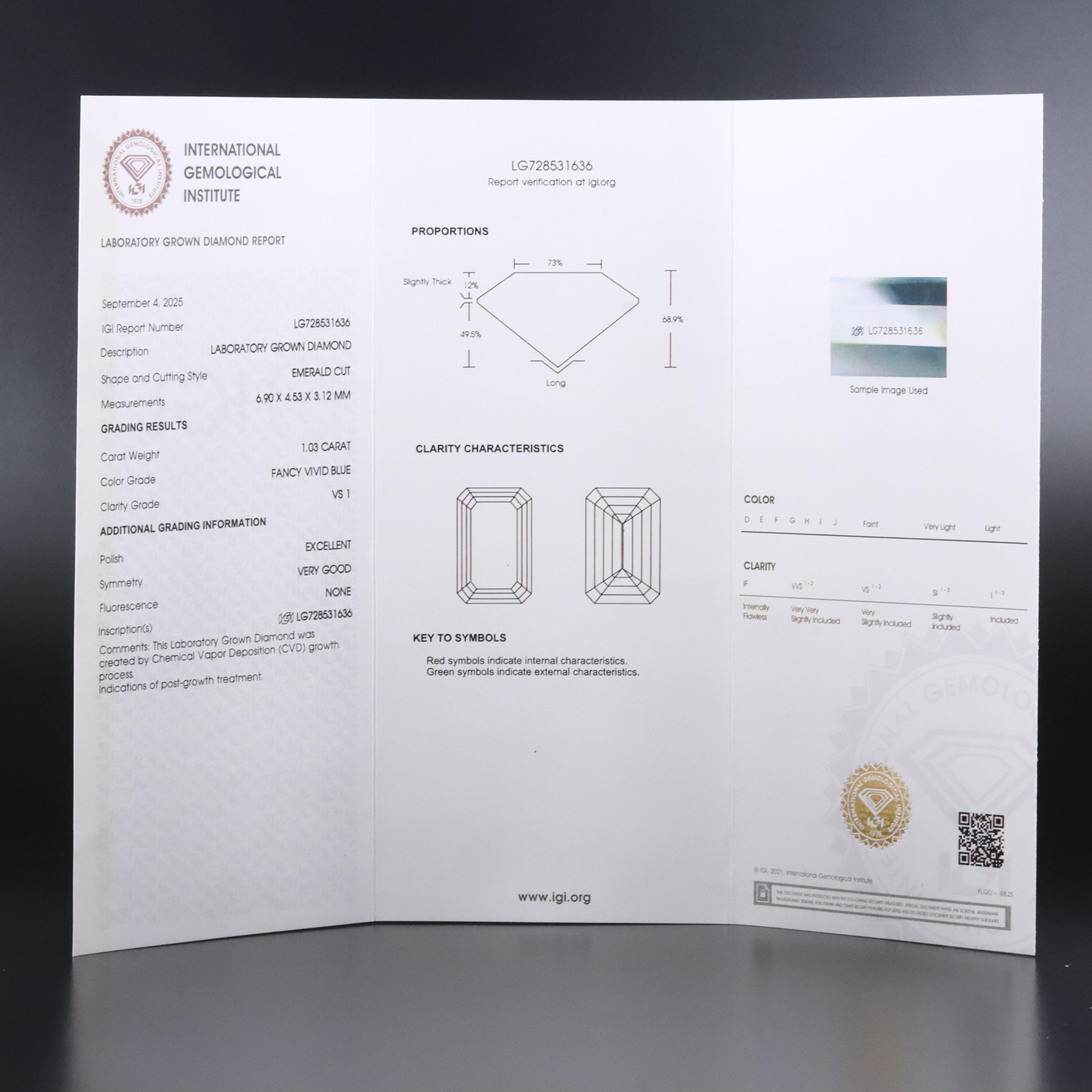 Loose 1.03 CT Lab Grown Fancy Blue Diamond with IGI Report