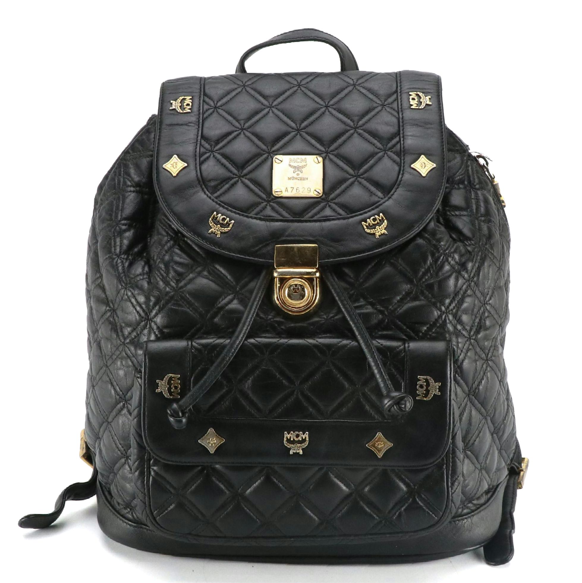 MCM Front Pocket Backpack Bag in Diamond Quilted Leather