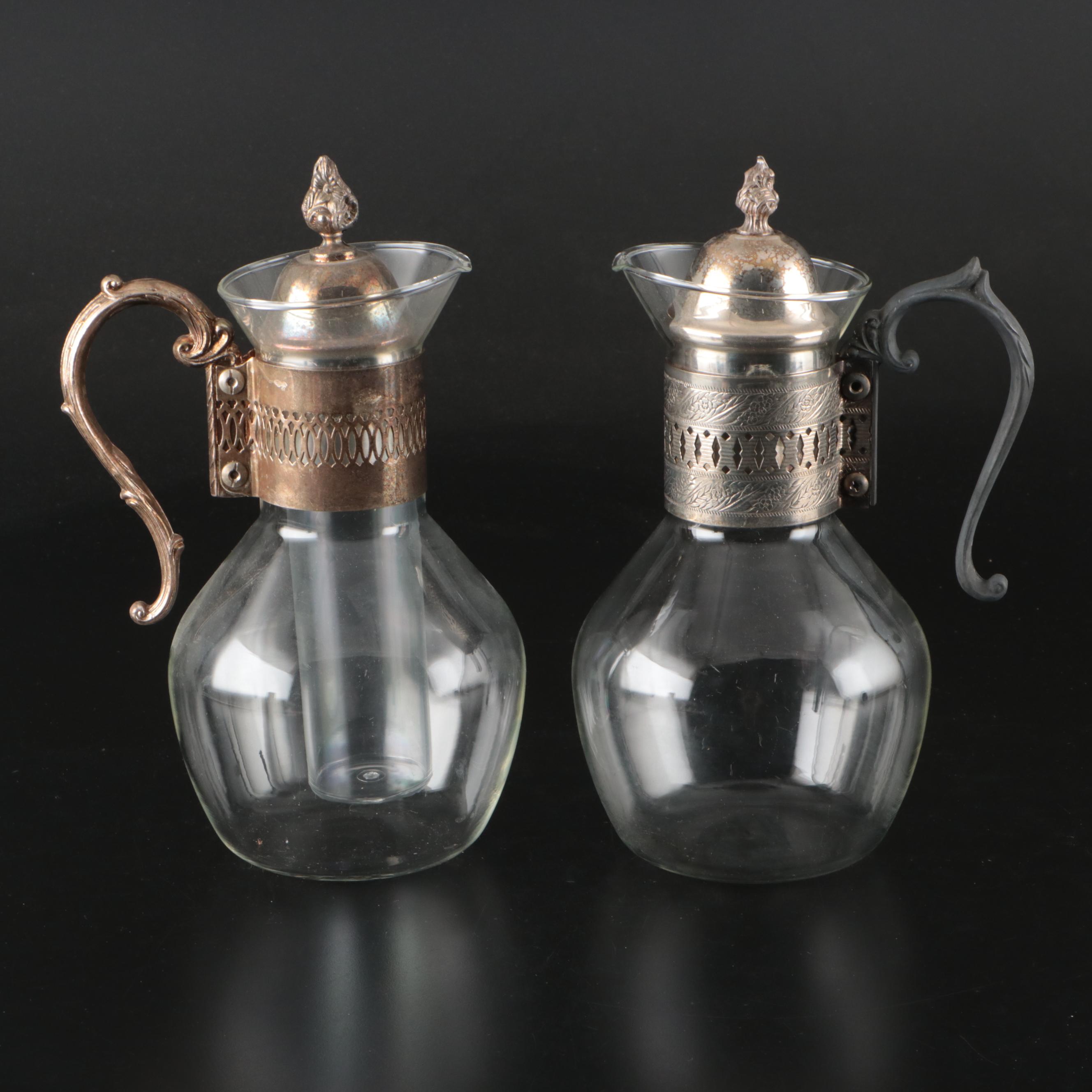 Victorian Style Silver Plate Coffee Warmer with Other Glass Carafes