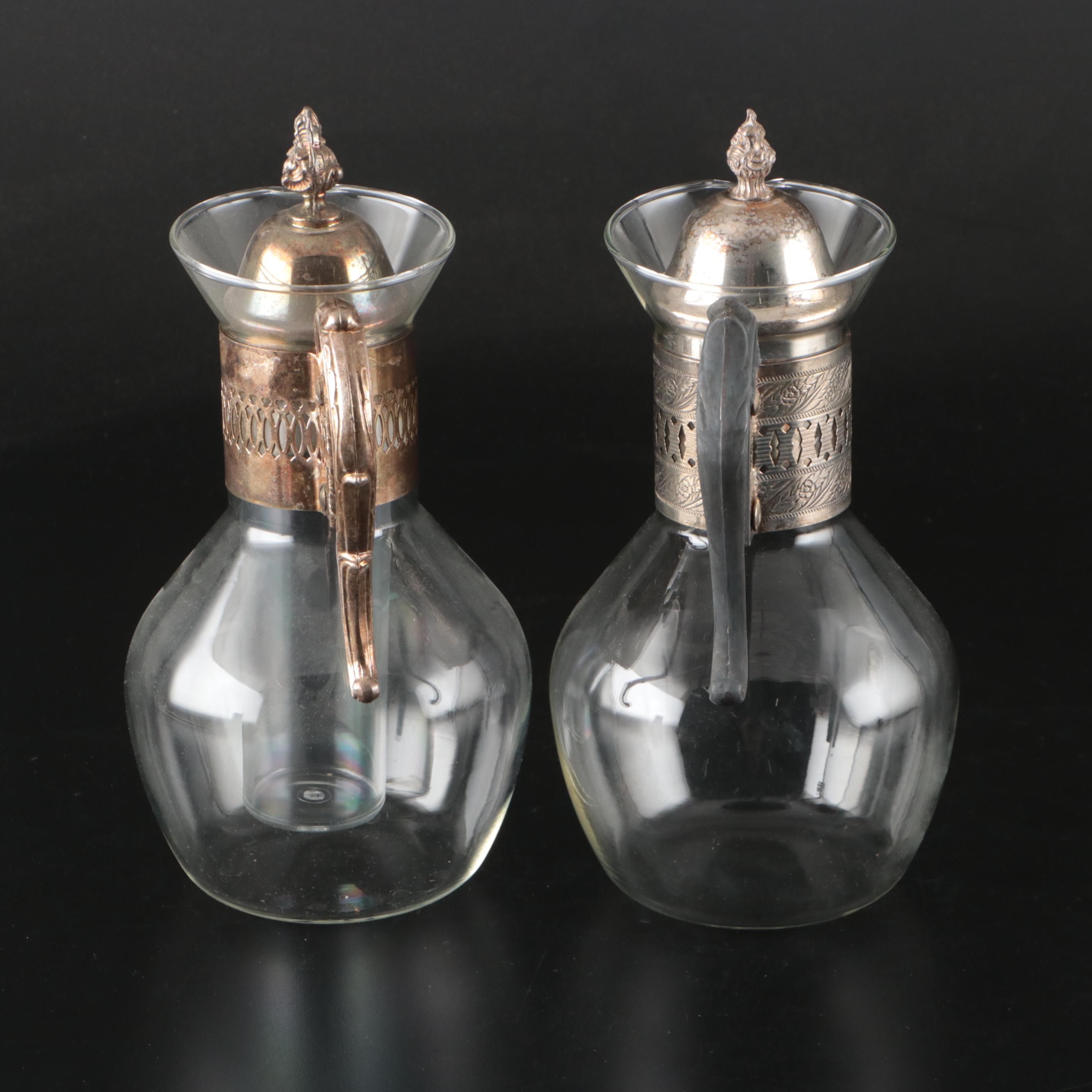 Victorian Style Silver Plate Coffee Warmer with Other Glass Carafes