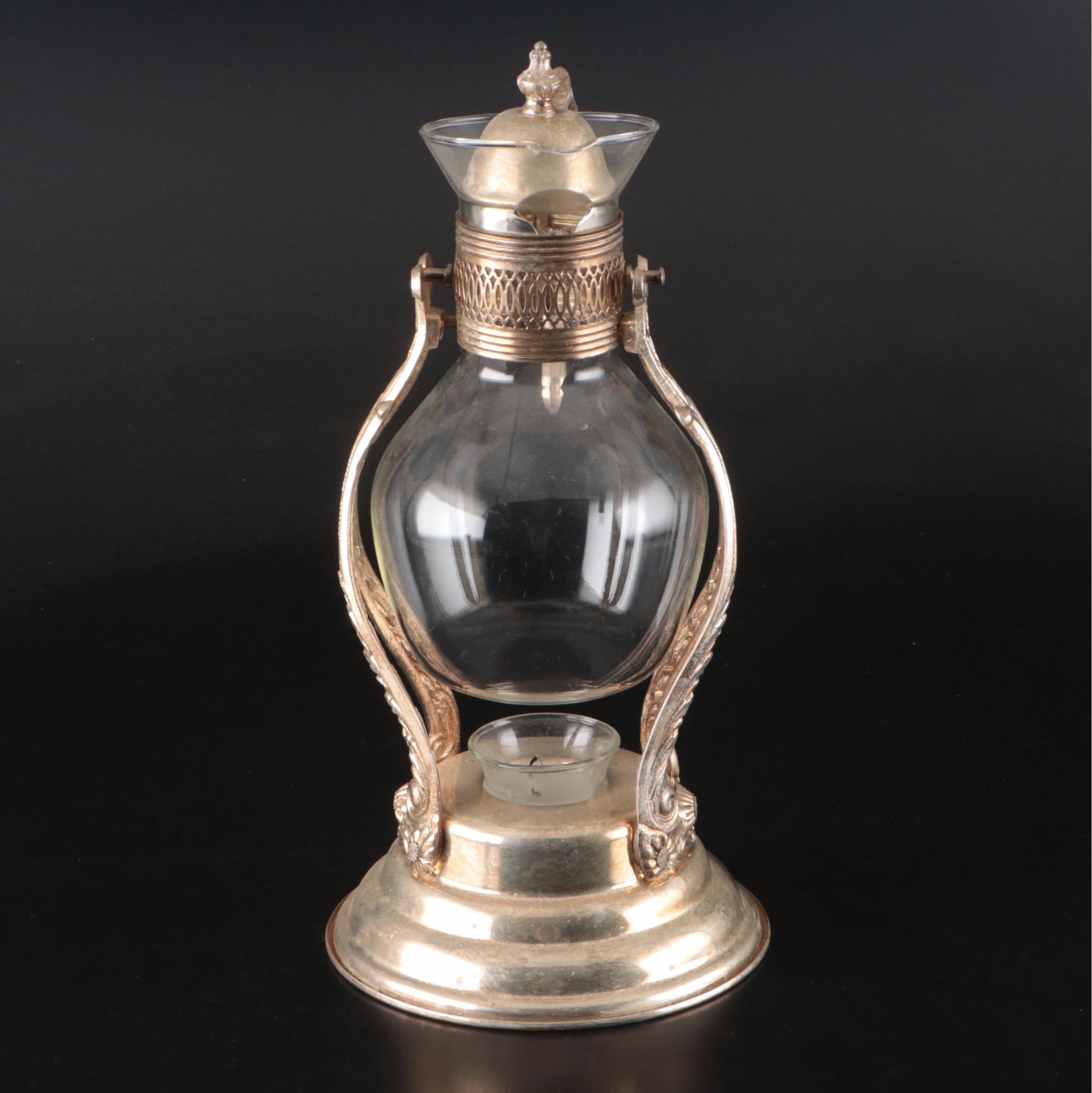 Victorian Style Silver Plate Coffee Warmer with Other Glass Carafes