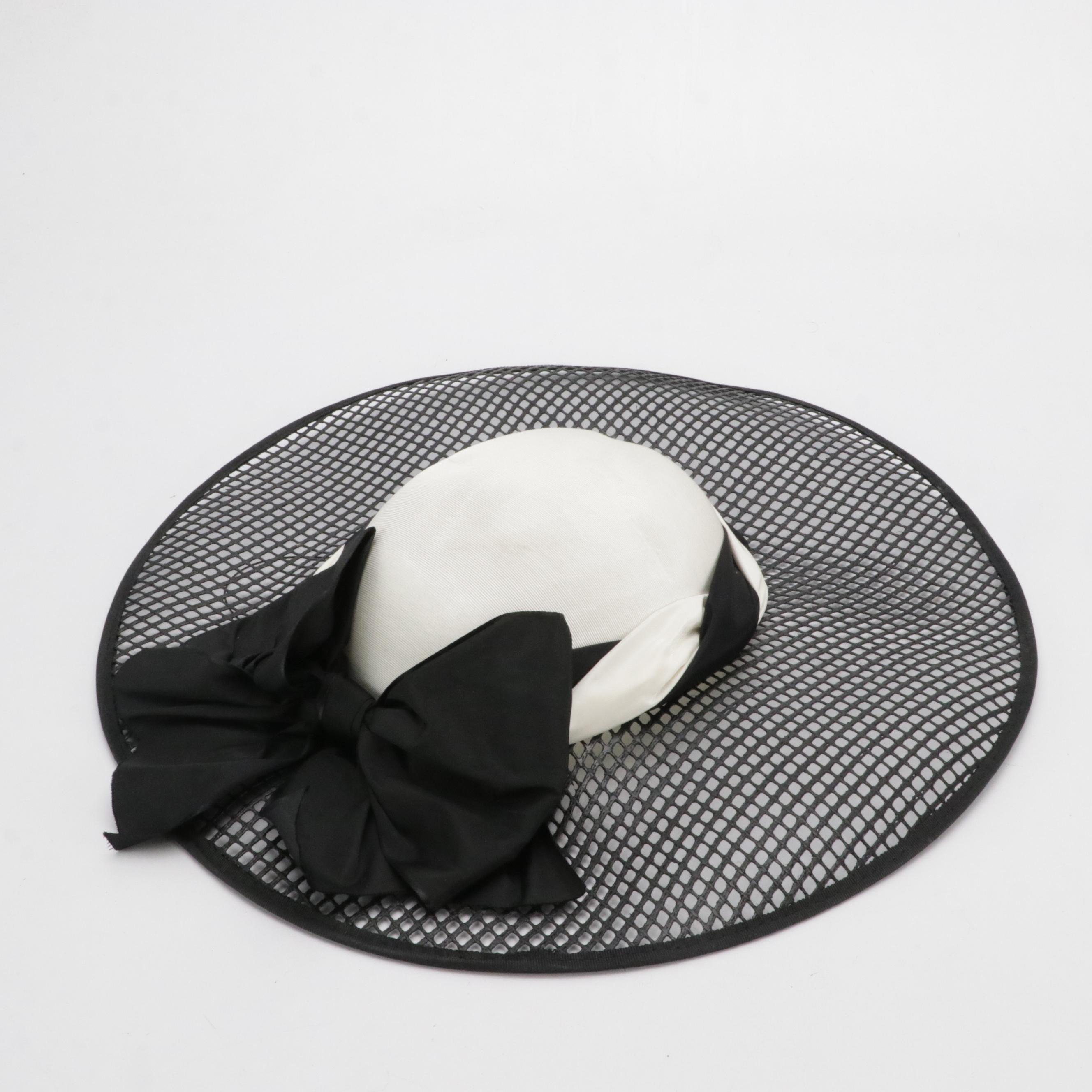 Whittall + Javits Wide Brim Platter Hat with Black Bow in Box
