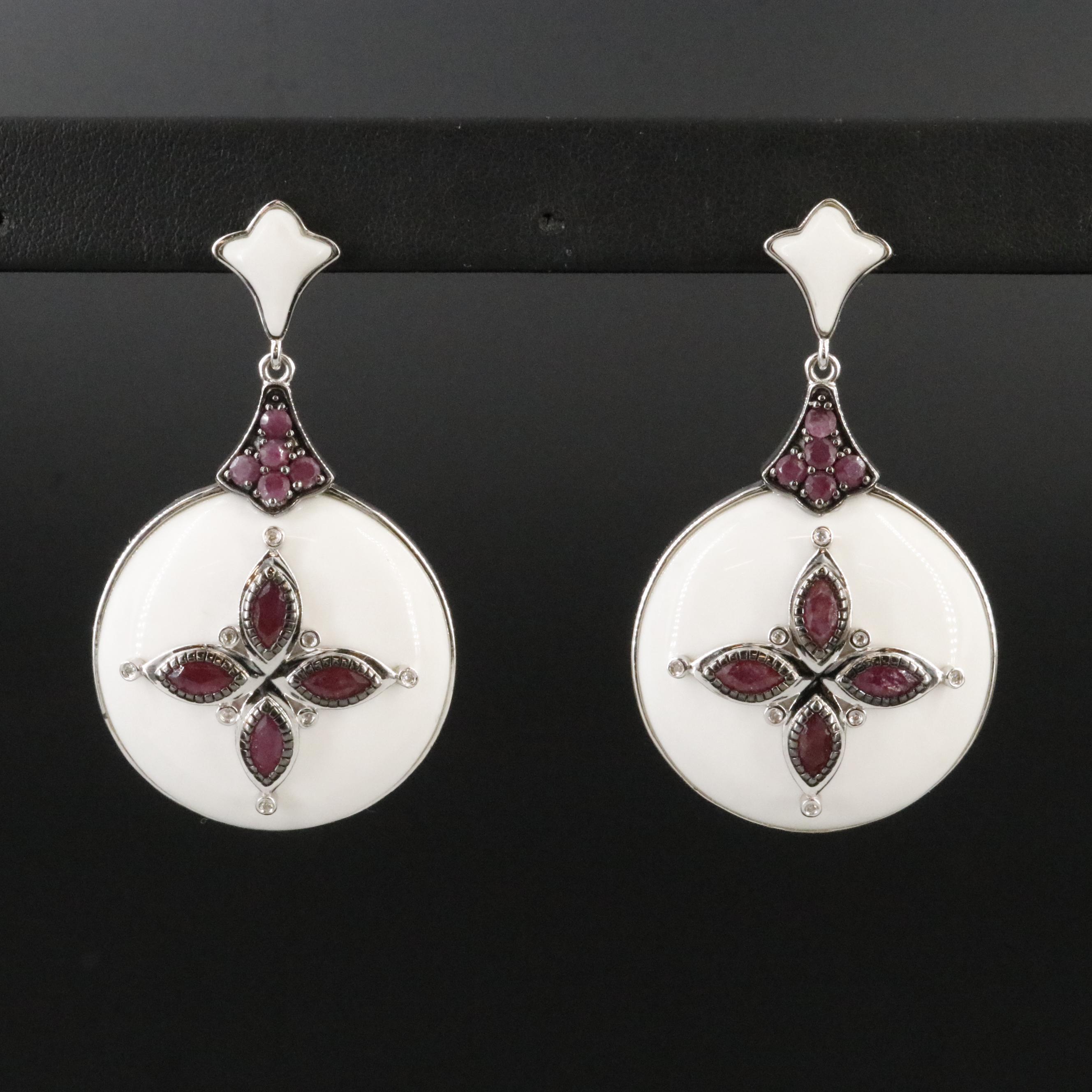 Carlo Viani Sterling Agate, Ruby and Diamond Earrings