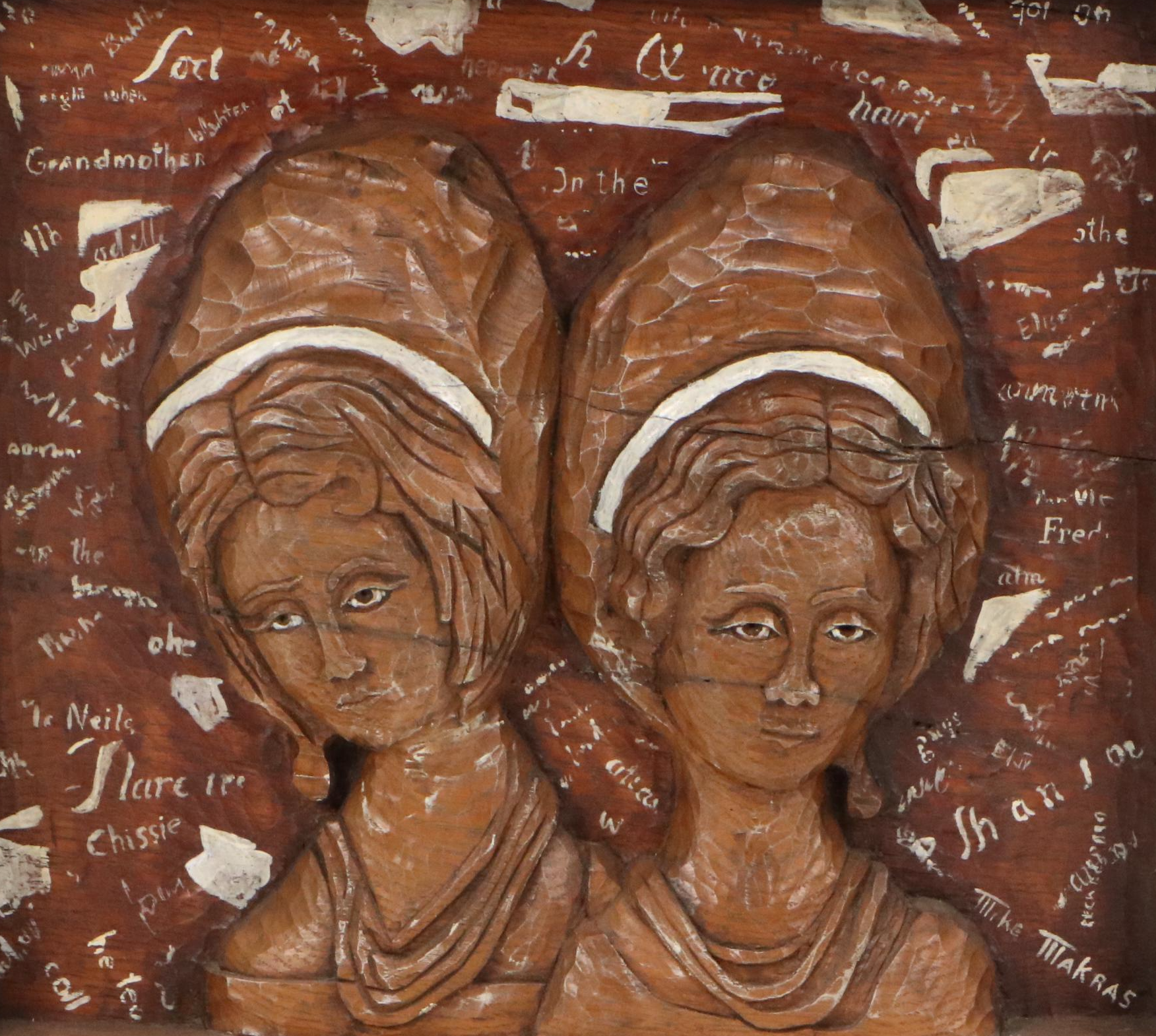 Mike Makras Carved Oak Sculpture "Blind Lemon / Mahogany Hall," 1970s