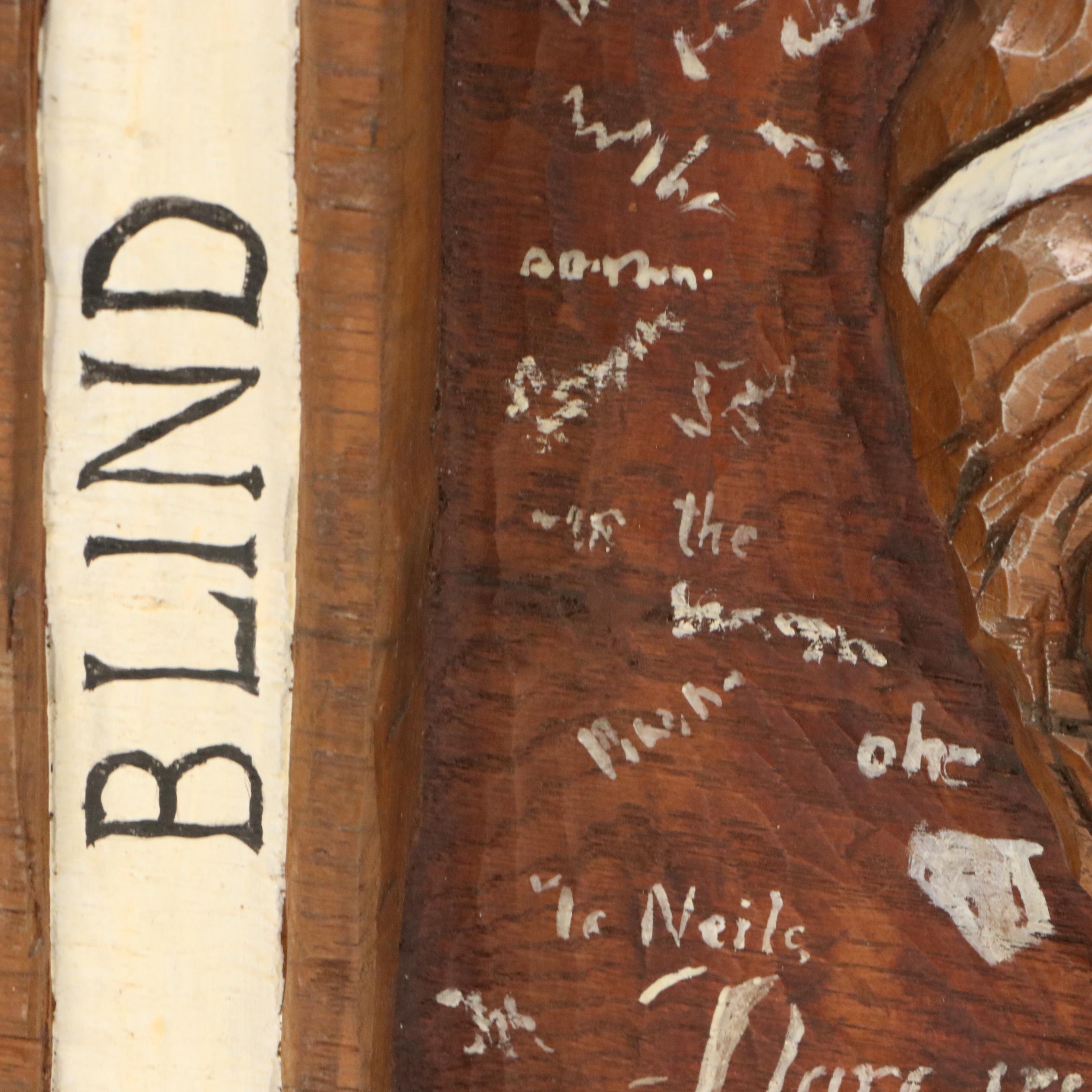 Mike Makras Carved Oak Sculpture "Blind Lemon / Mahogany Hall," 1970s