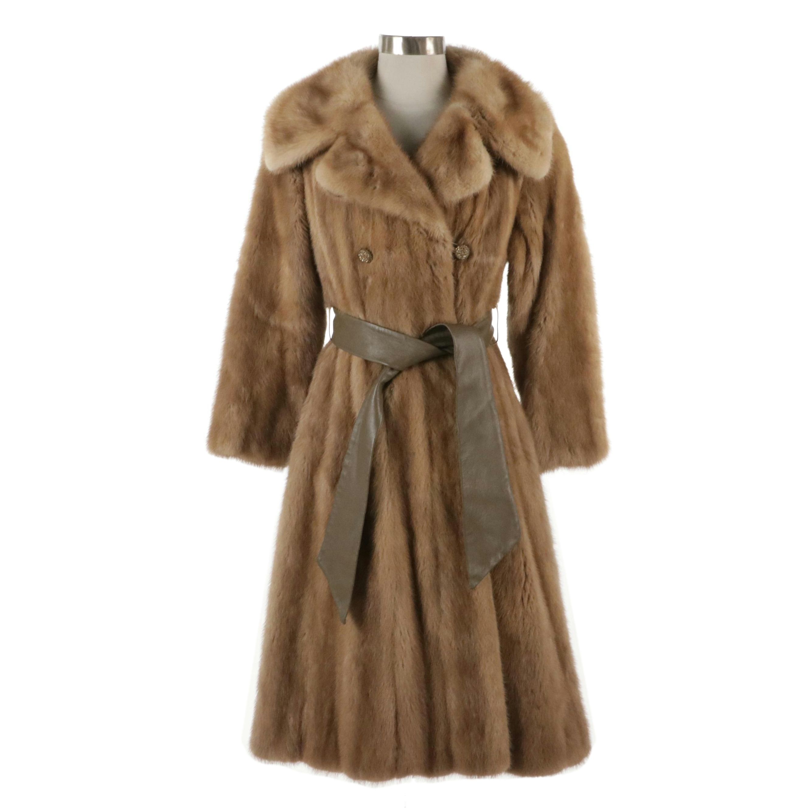 Belted Blond Mink Fur Full Length Coat by Mark Perlman's