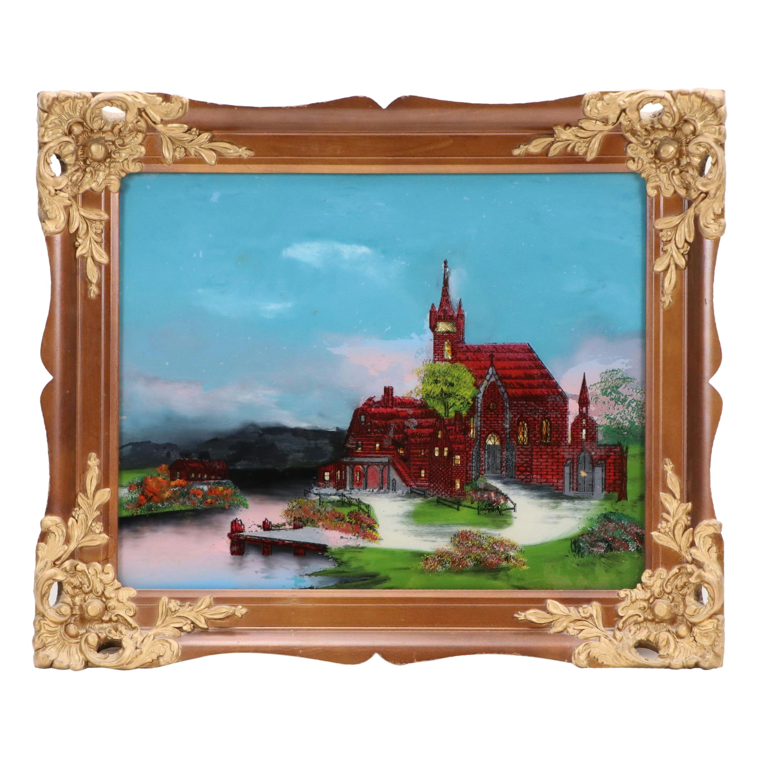Reverse Glass Painting of Riverside Castle