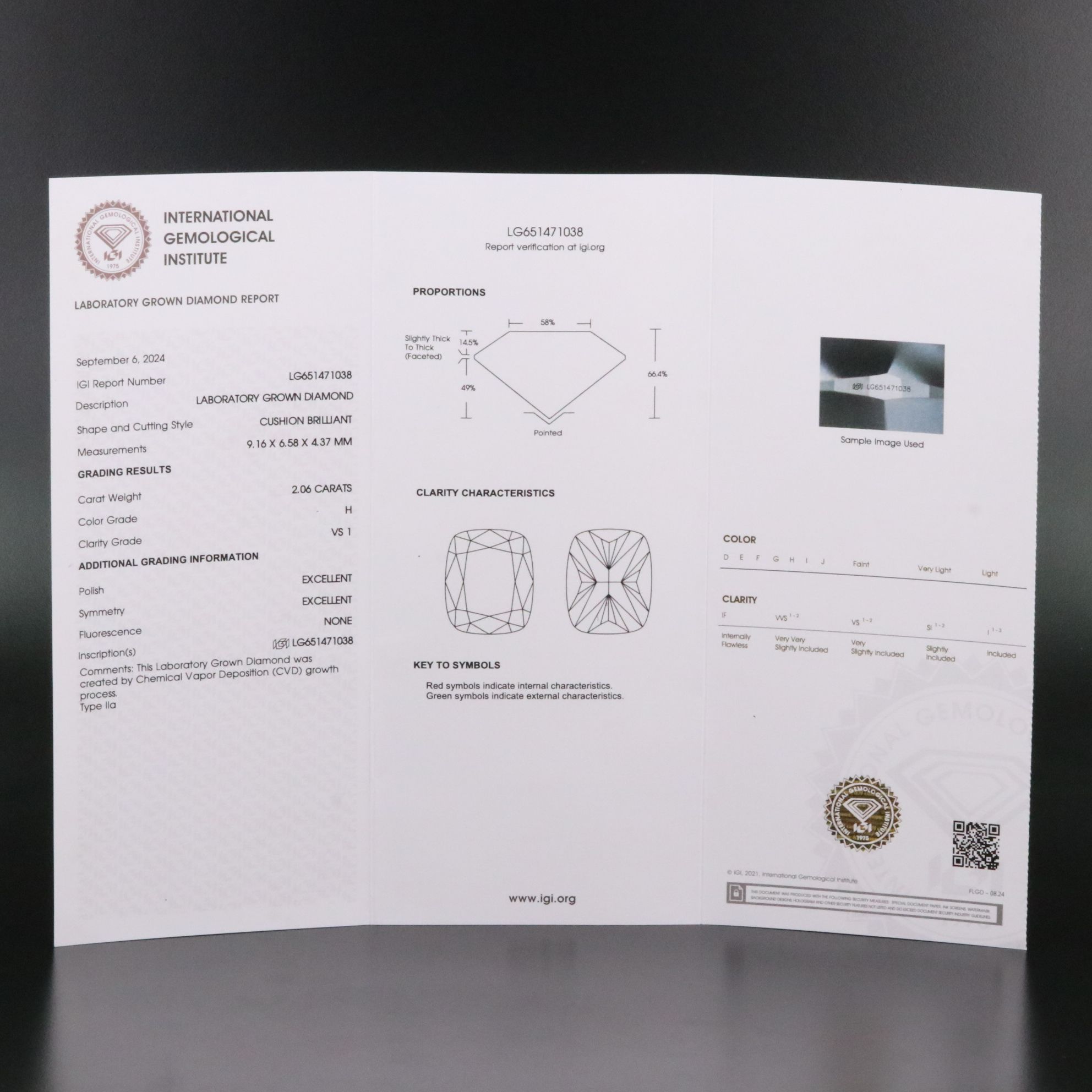 Loose 2.06 CT Lab Grown Diamond with IGI Report