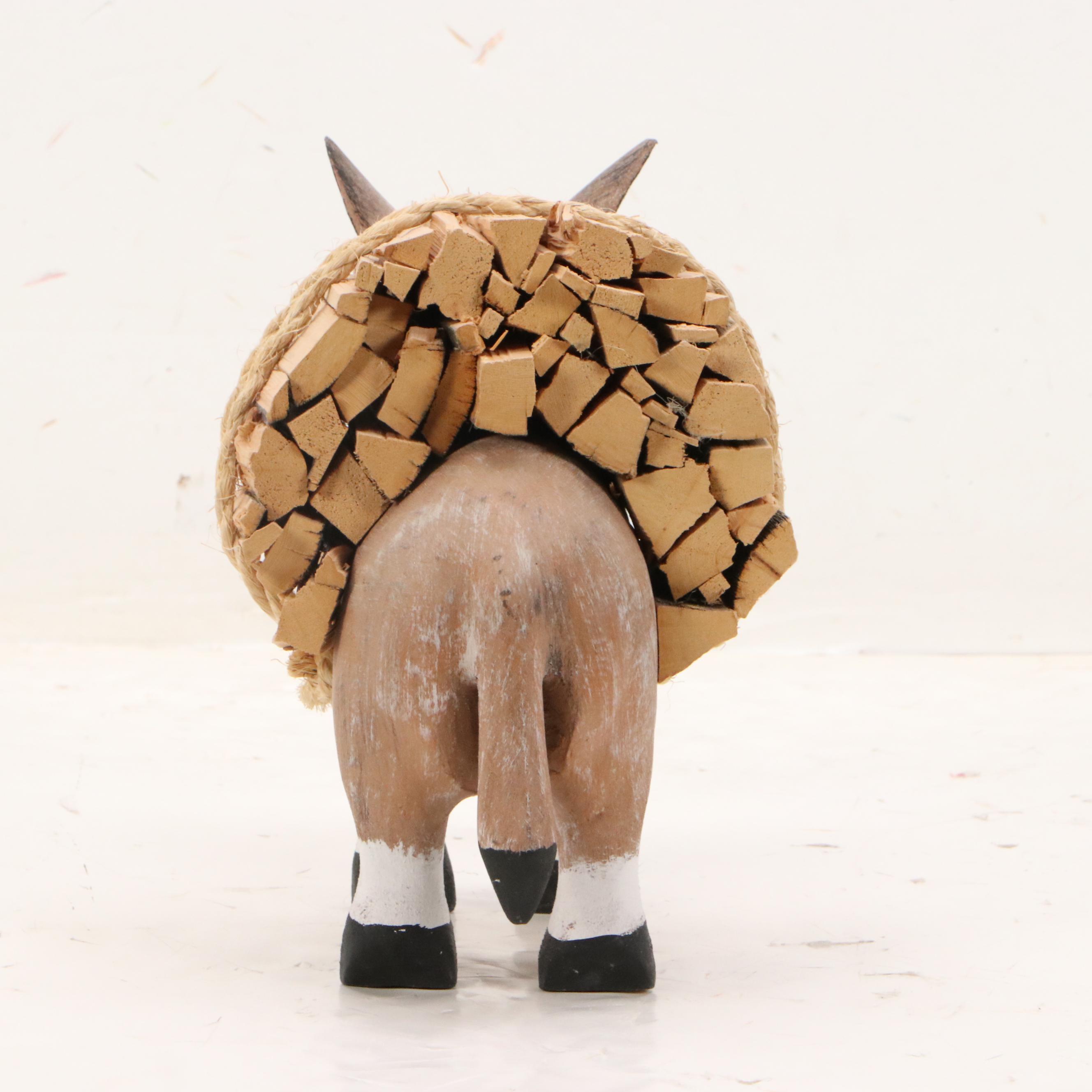 Hector Rascon Carved Wooden Burro with Wood Stack, 1990