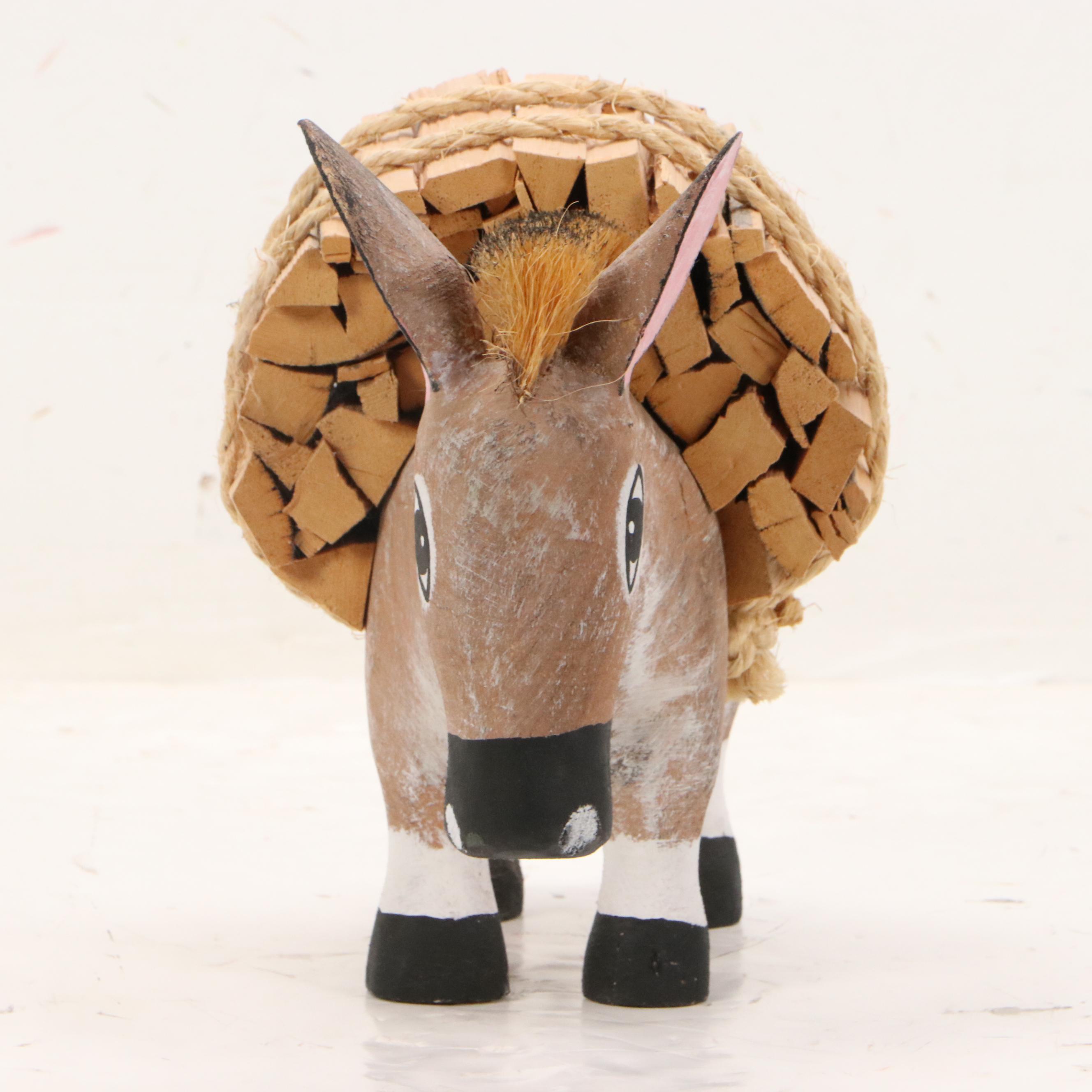 Hector Rascon Carved Wooden Burro with Wood Stack, 1990