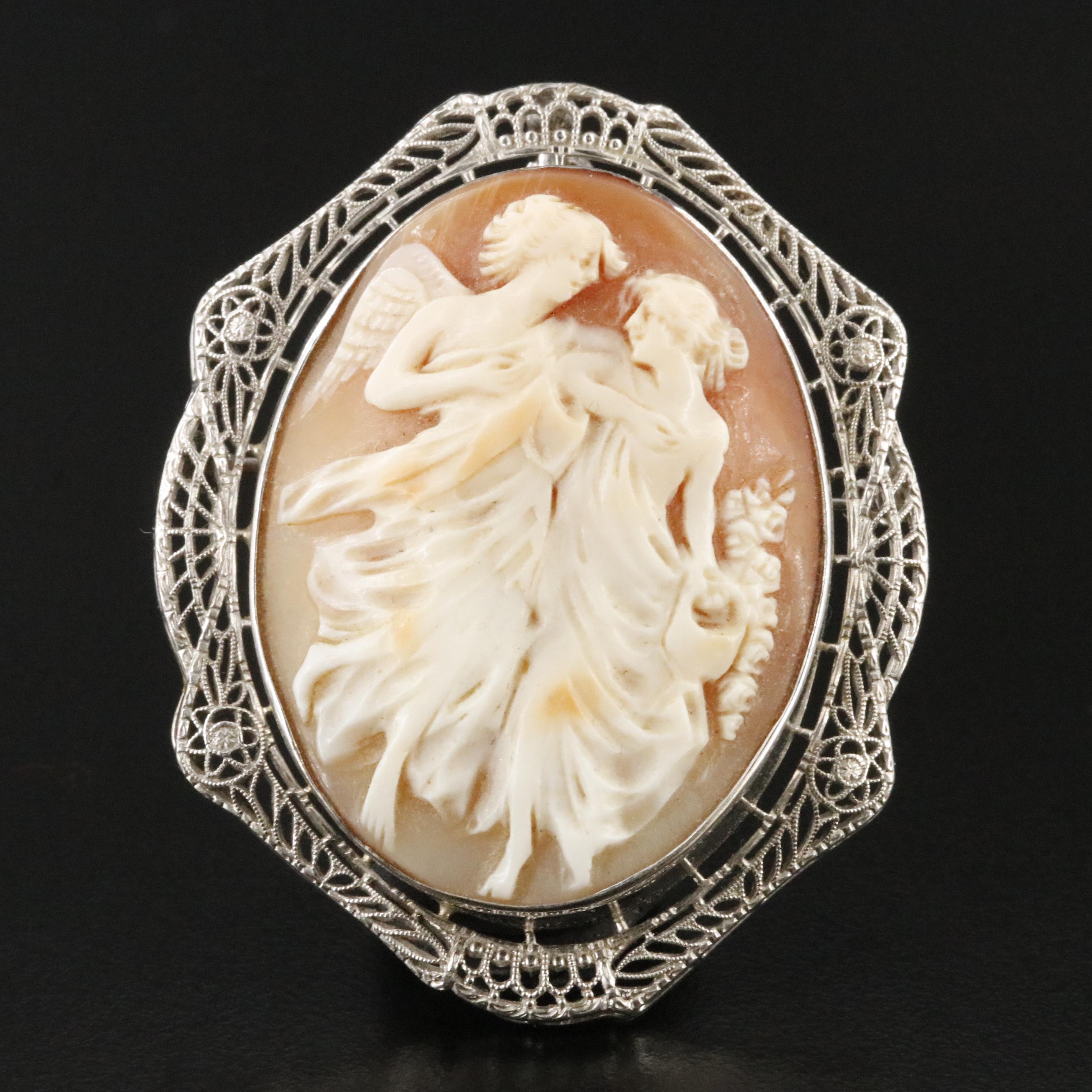 Vintage 14K Shell Eros and Psyche Converter Brooch