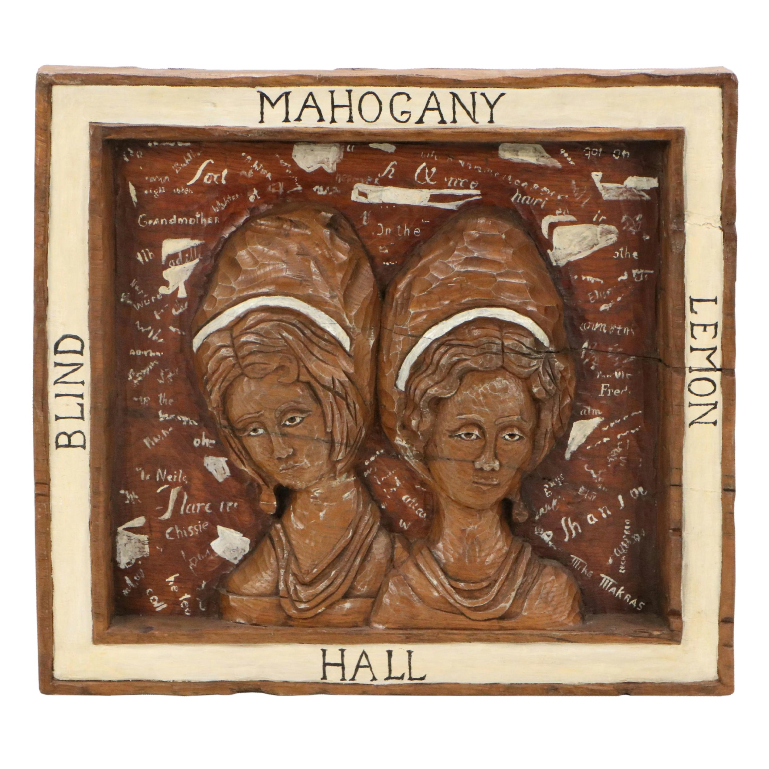 Mike Makras Carved Oak Sculpture "Blind Lemon / Mahogany Hall," 1970s