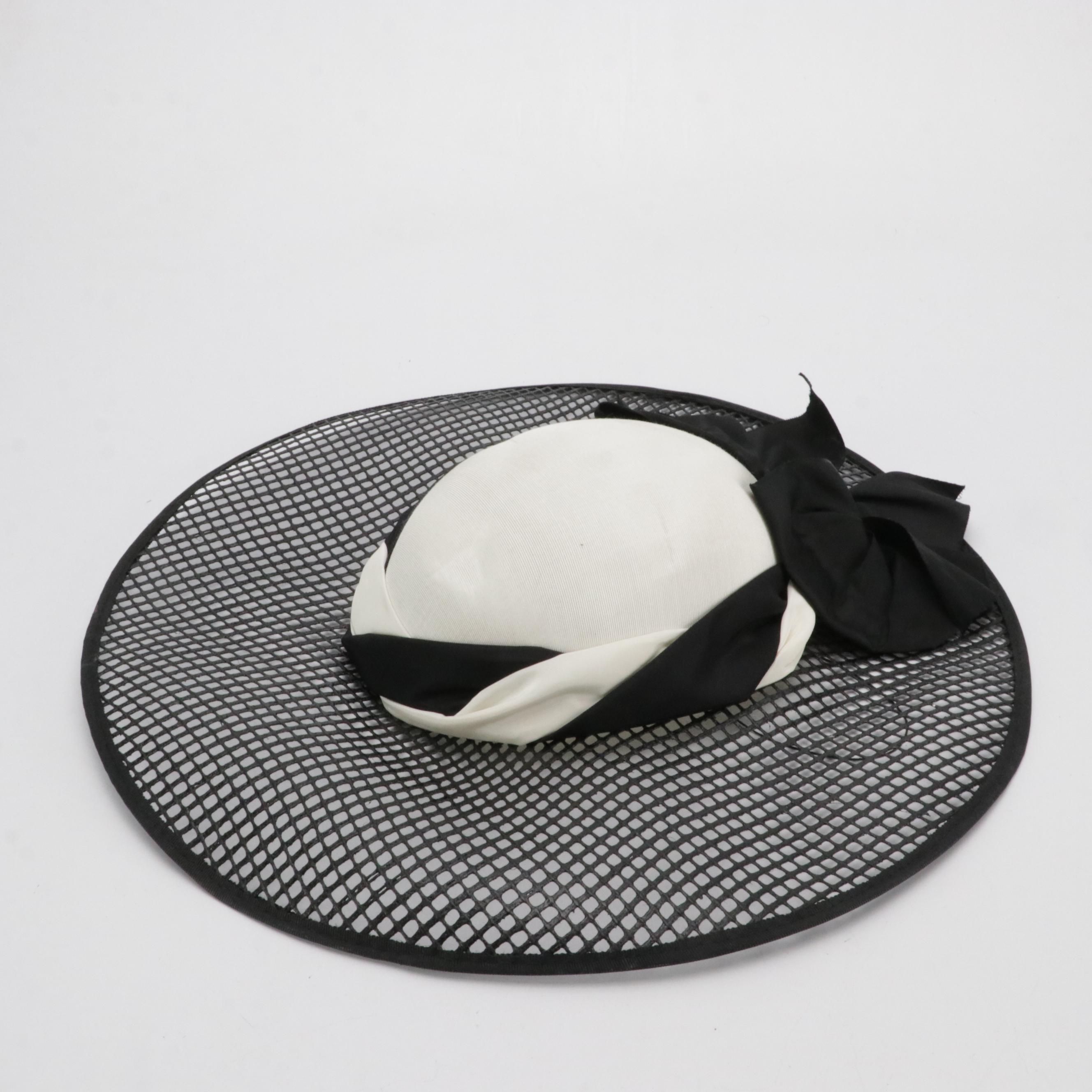 Whittall + Javits Wide Brim Platter Hat with Black Bow in Box