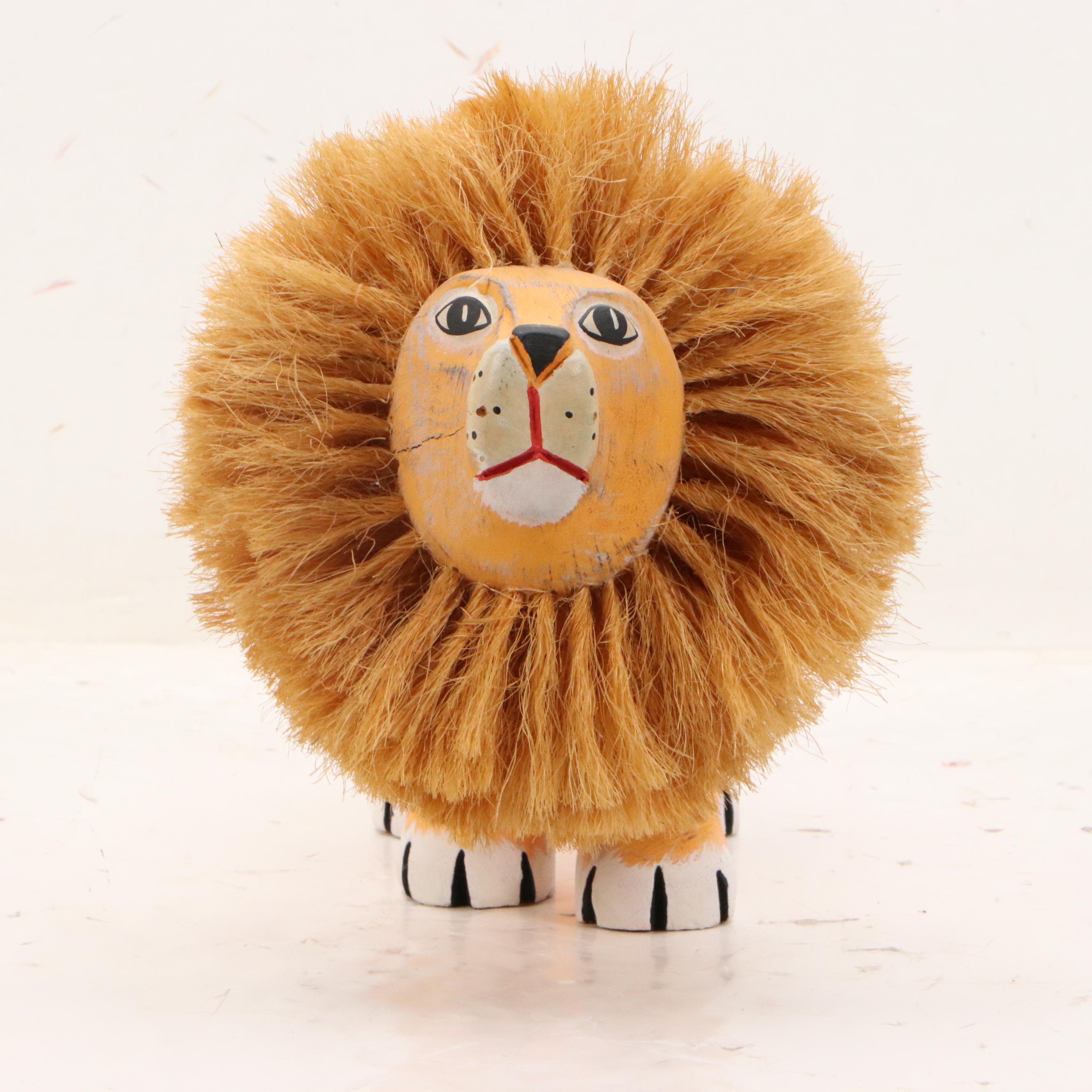 Hector Rascon Carved Wooden Lion with Bristle Mane, 1990