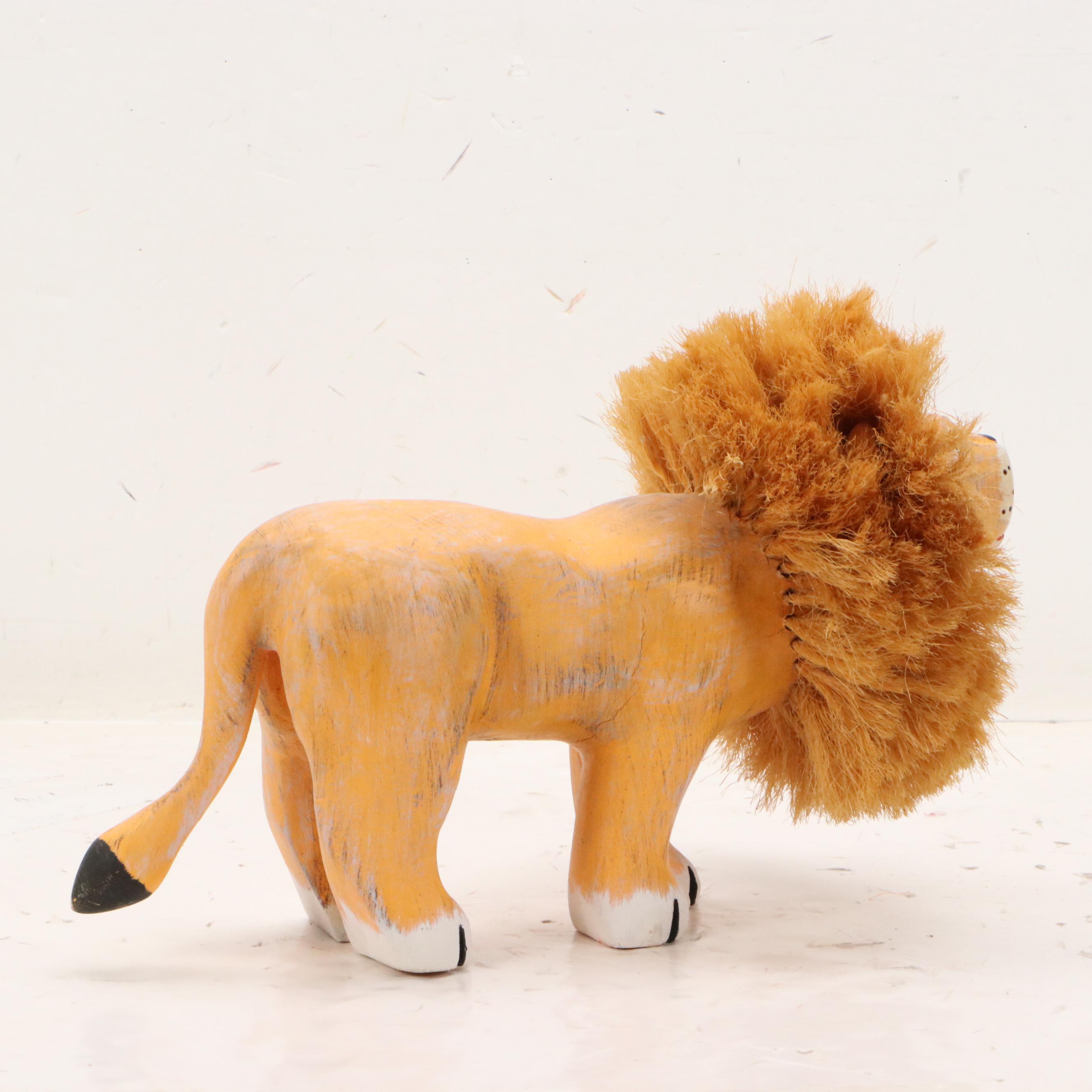 Hector Rascon Carved Wooden Lion with Bristle Mane, 1990