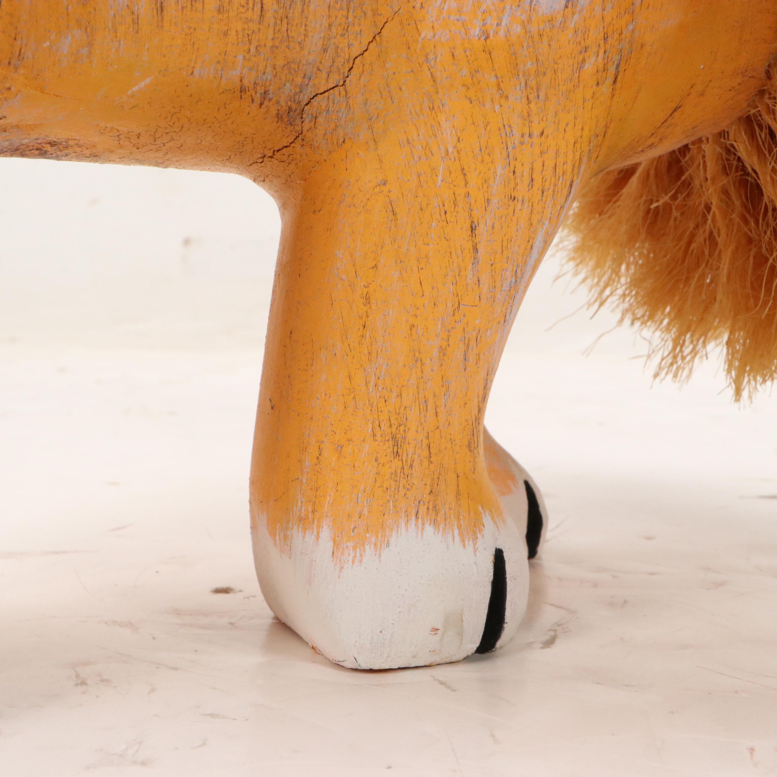 Hector Rascon Carved Wooden Lion with Bristle Mane, 1990