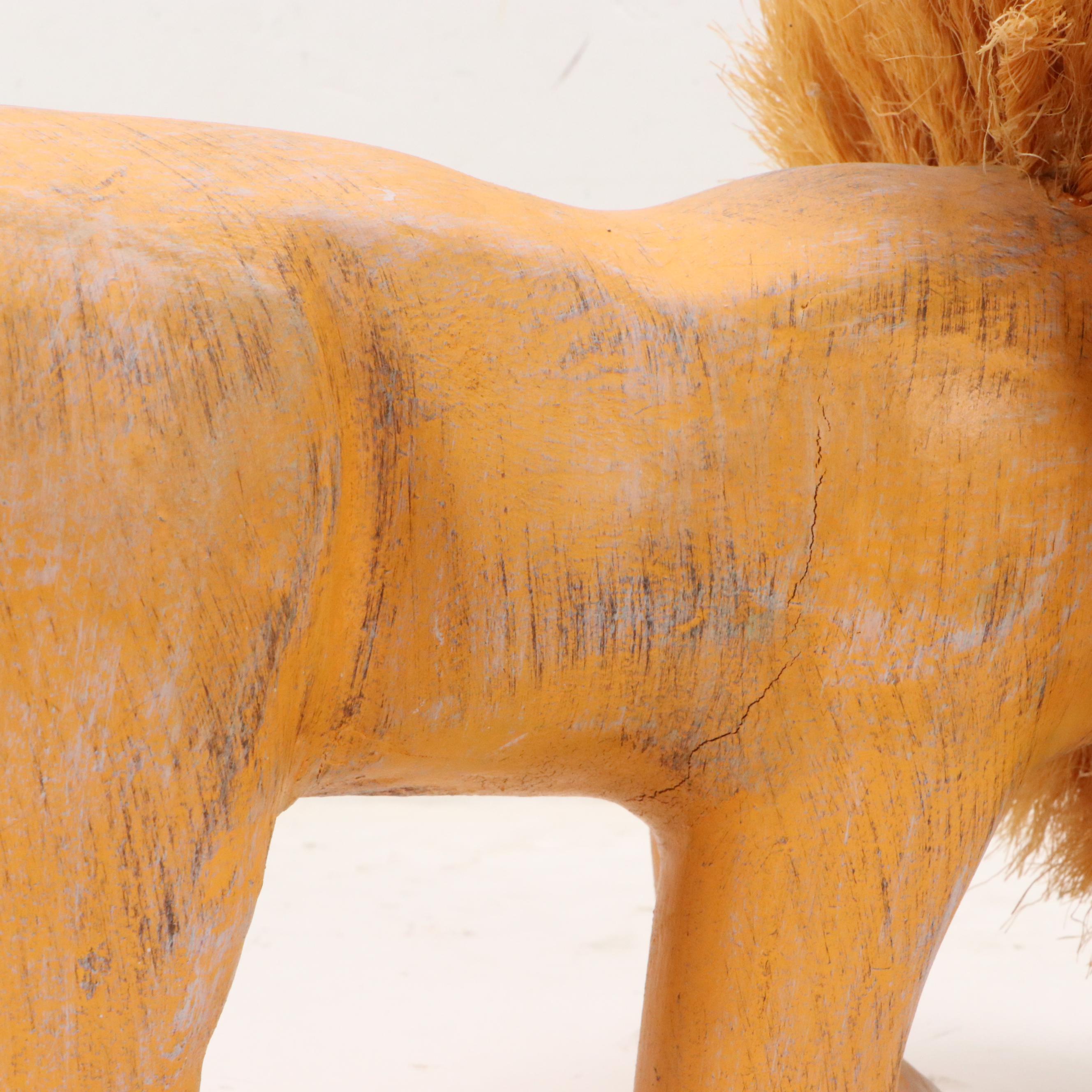 Hector Rascon Carved Wooden Lion with Bristle Mane, 1990