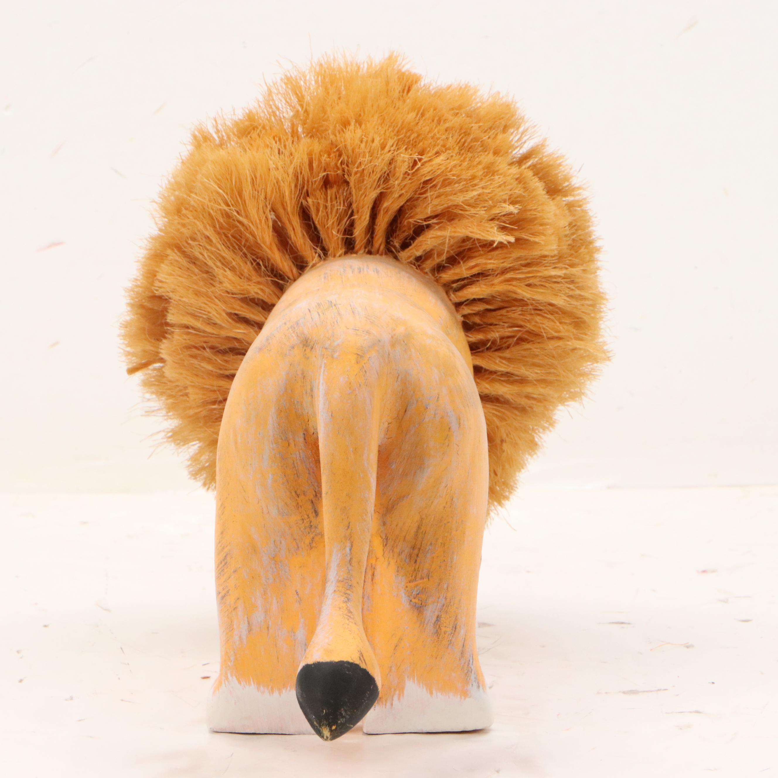 Hector Rascon Carved Wooden Lion with Bristle Mane, 1990