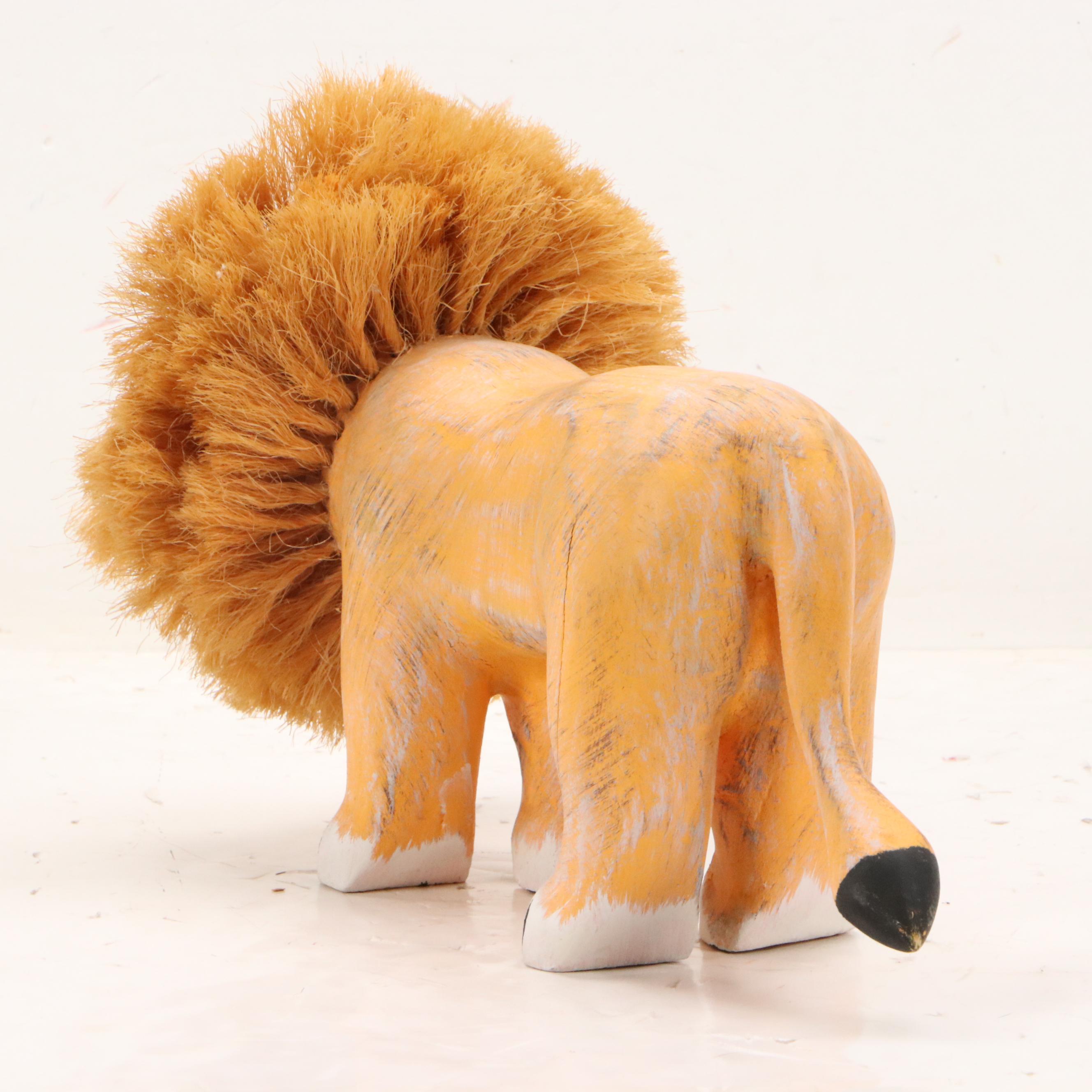 Hector Rascon Carved Wooden Lion with Bristle Mane, 1990