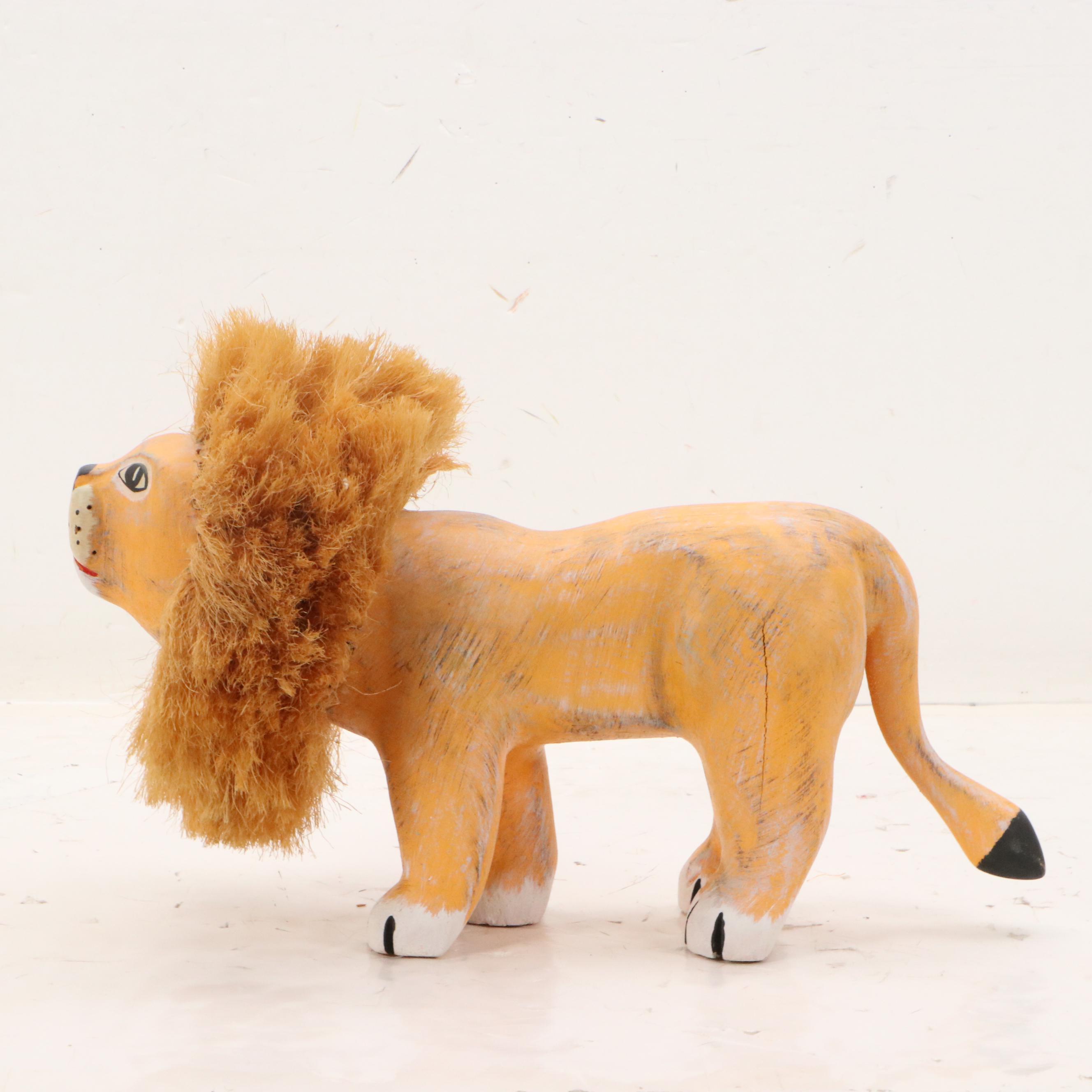 Hector Rascon Carved Wooden Lion with Bristle Mane, 1990