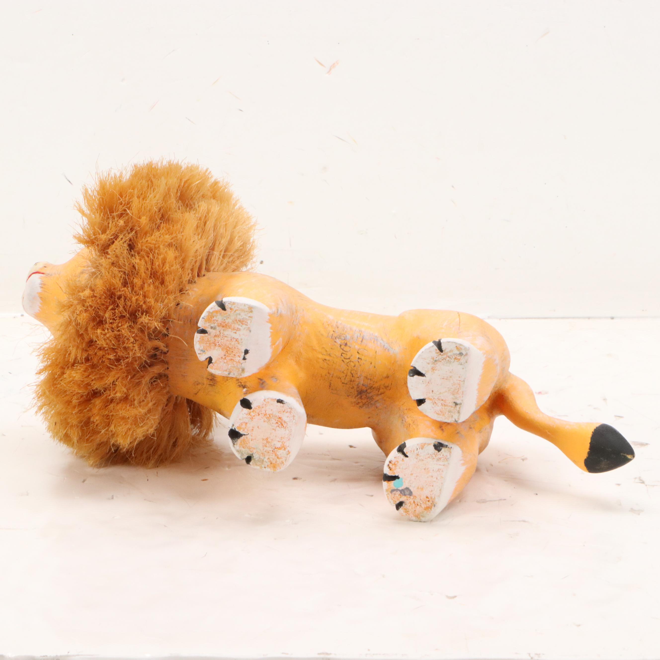 Hector Rascon Carved Wooden Lion with Bristle Mane, 1990