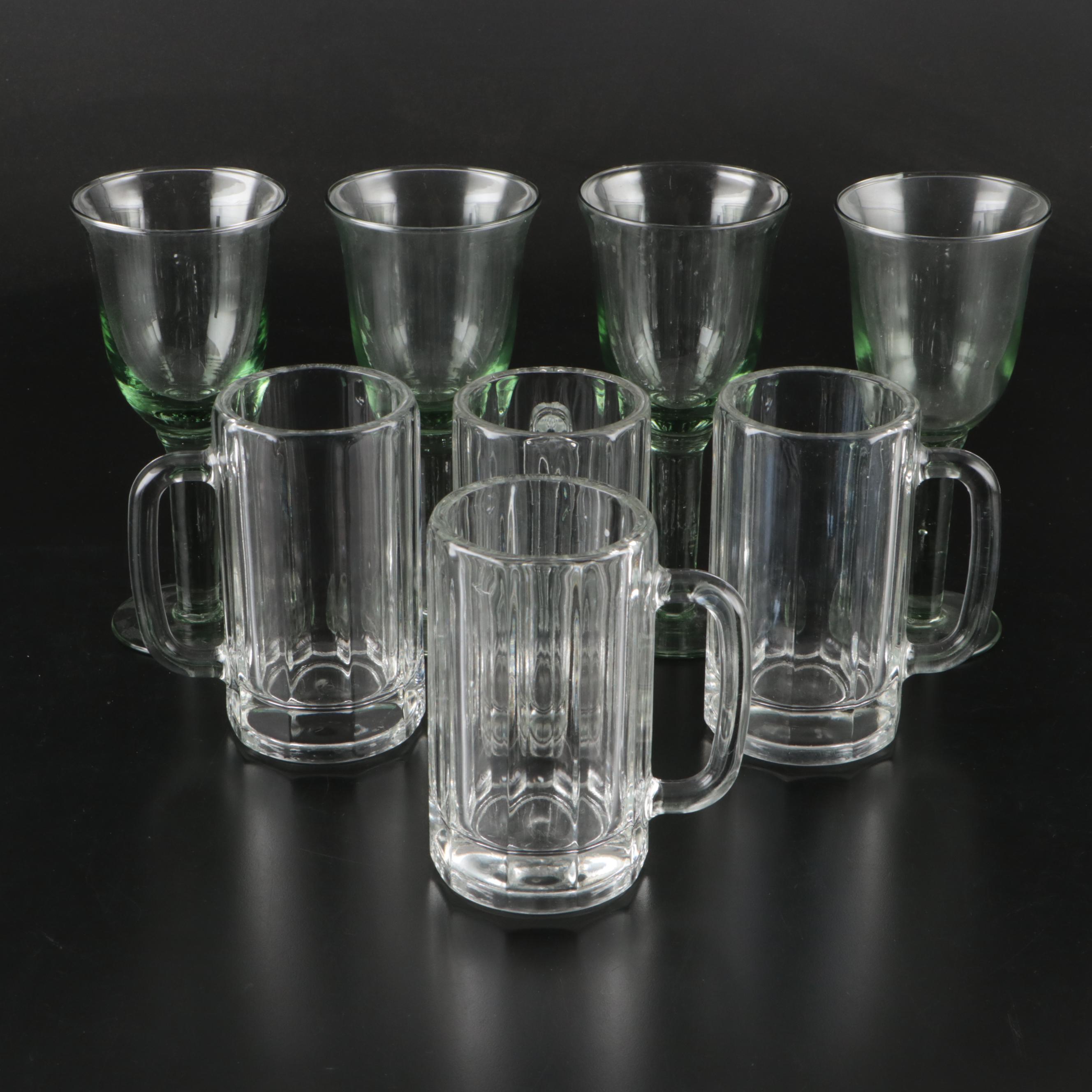 Crisa Glass Beer Mugs with Green Blown Glass Water Goblets