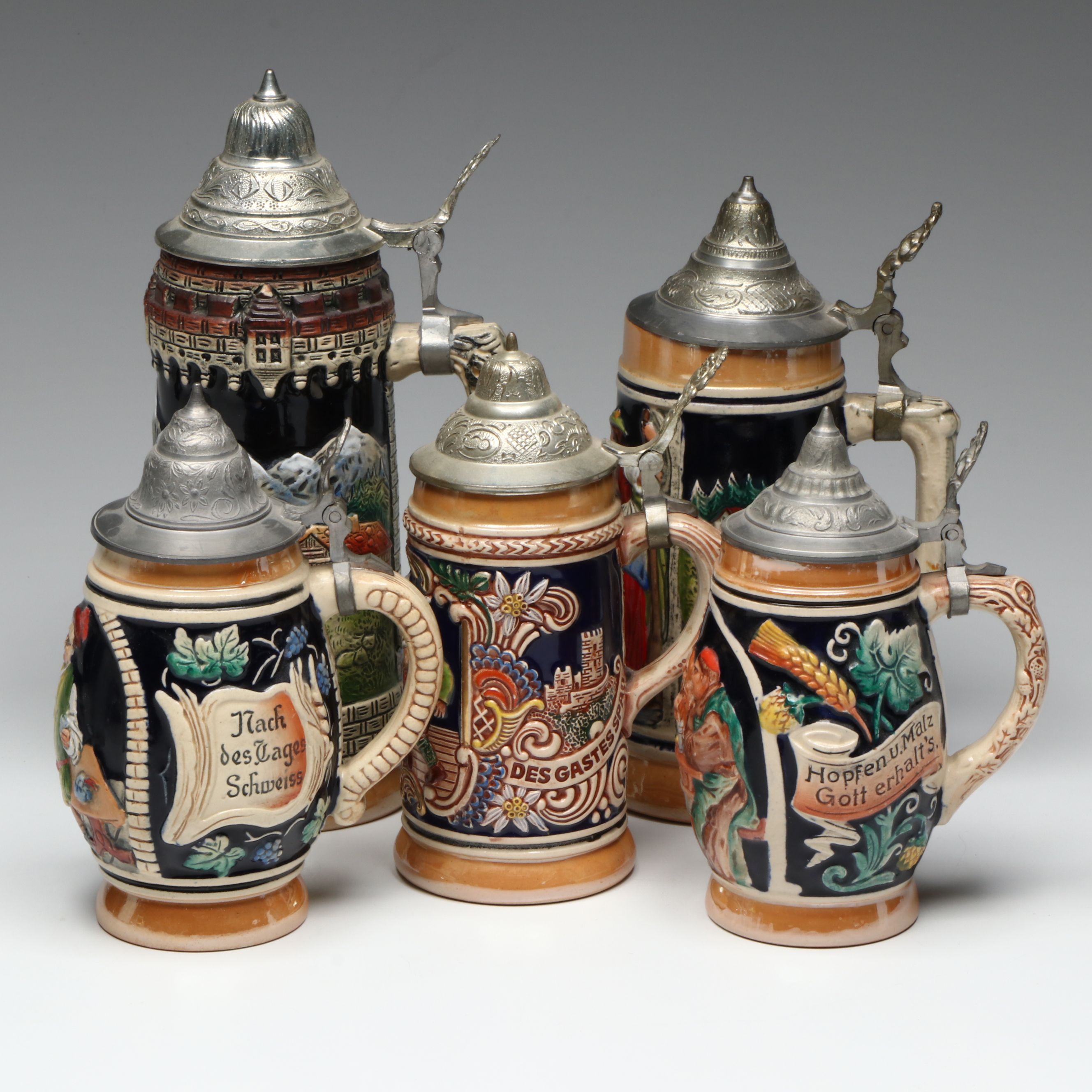Schmid First Edition Christmas and More German Salt Glazed Stoneware Beer Steins