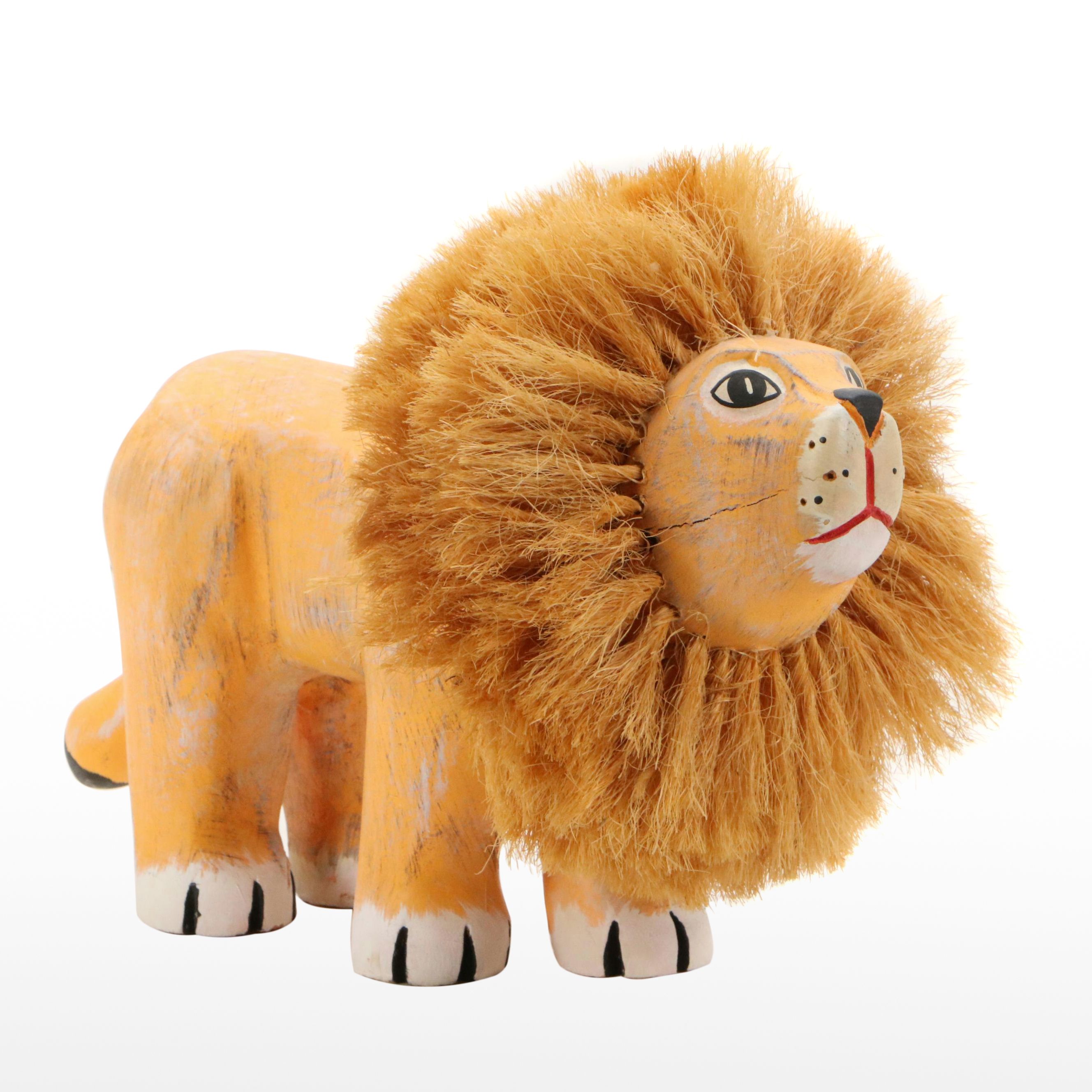 Hector Rascon Carved Wooden Lion with Bristle Mane, 1990