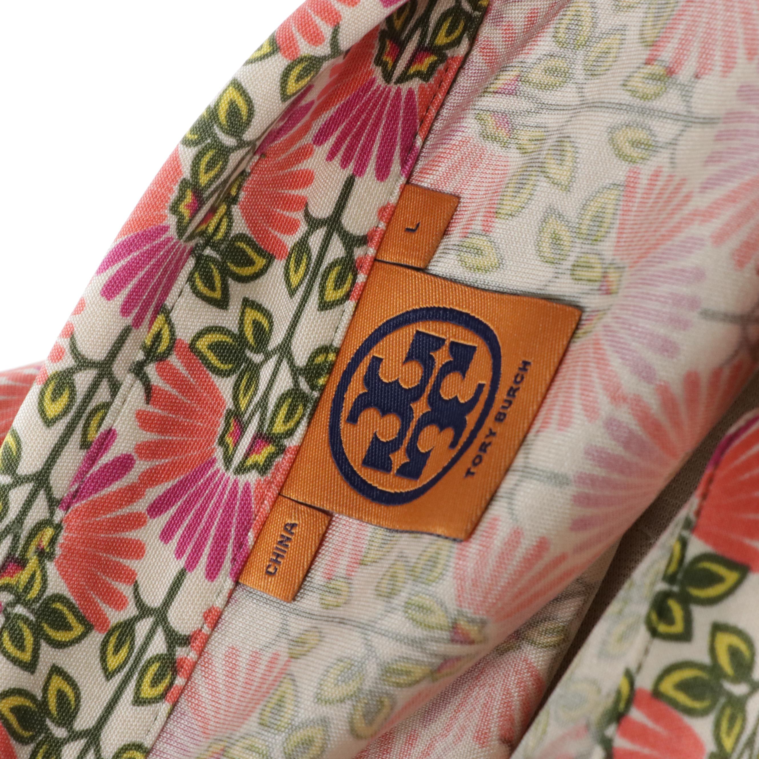 Tory Burch Silk Printed Long Sleeve Button-Down Top