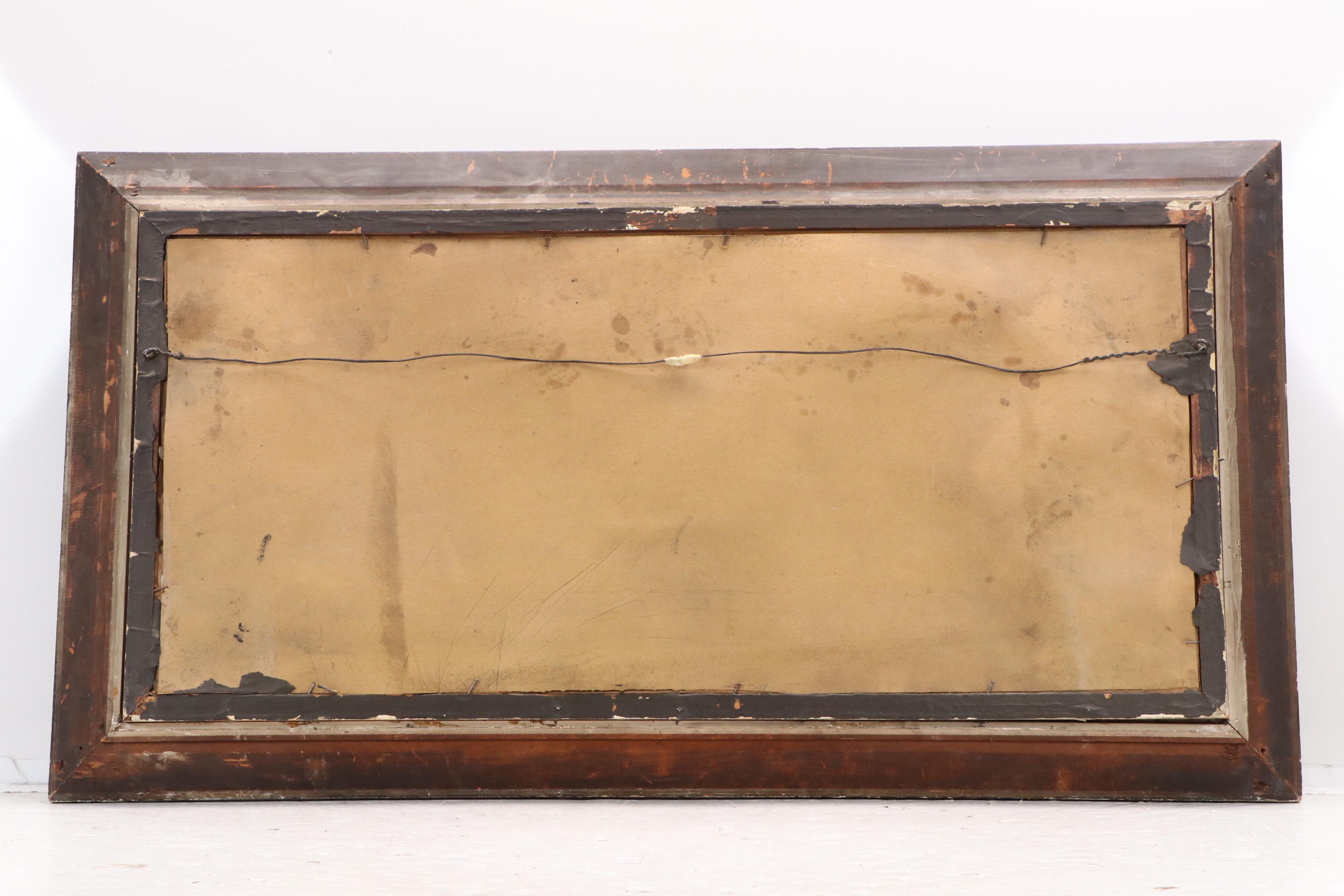 Nocturne Winter Landscape Reverse Glass Painting of Barns with Windmills