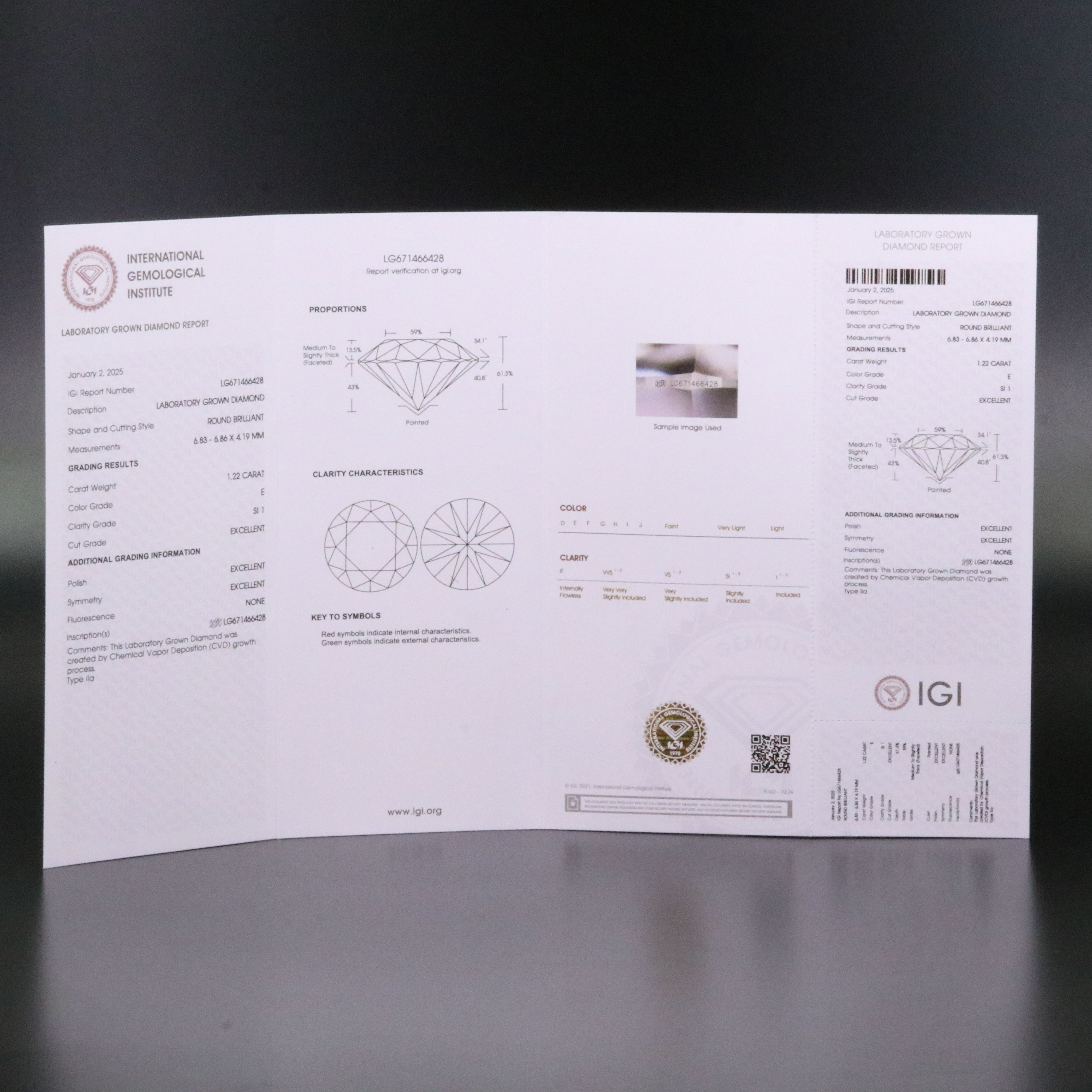 Loose 1.22 CT Lab Grown Diamond with IGI Report