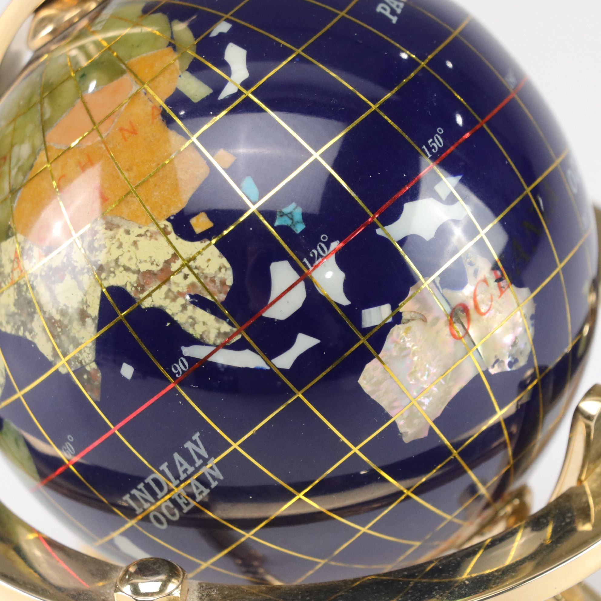 Ornamental Globe with Abalone, Jasper, Marble and More