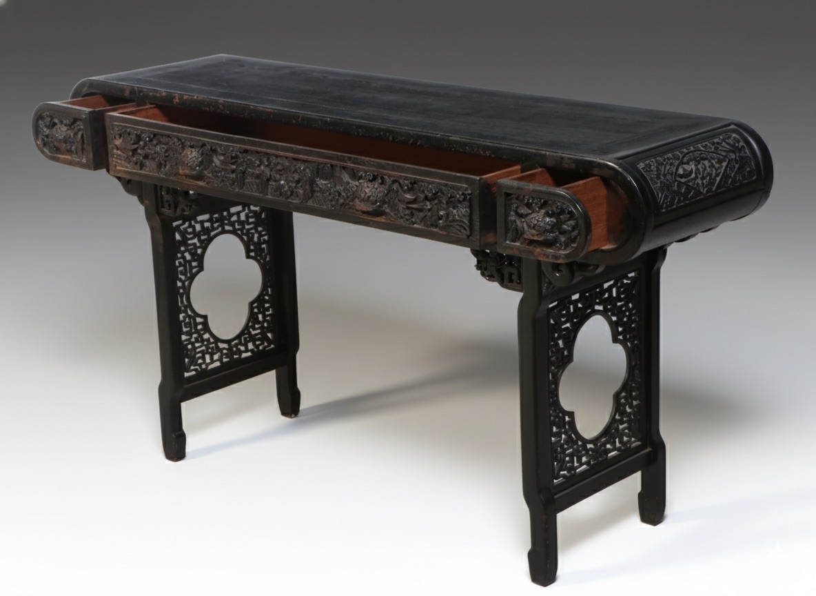 Chinese Carved Hardwood and Fretwork Altar Table