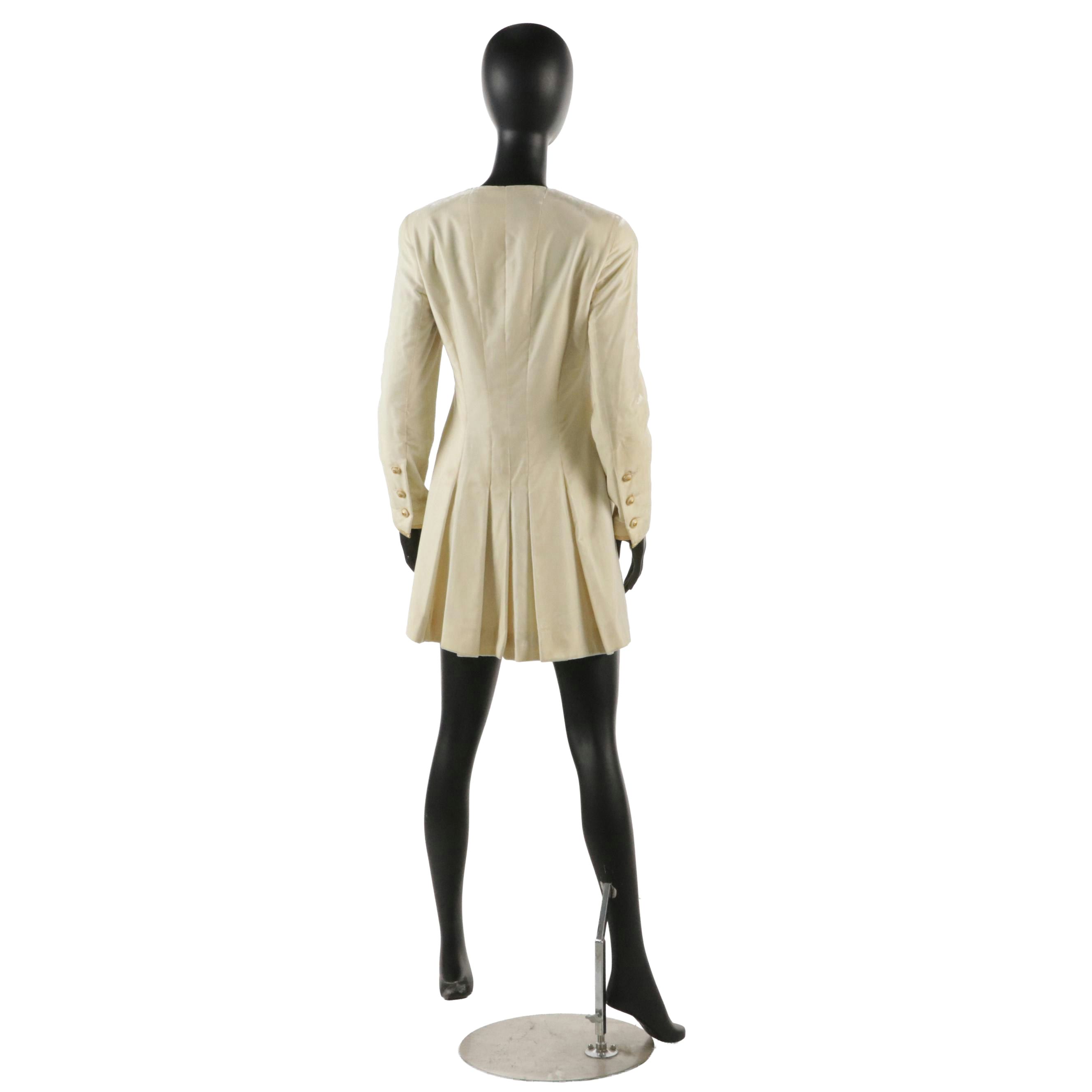 Vintage Chanel Boutique 93A Mini Dress in Ivory Velvet, Fall 1993 Collection