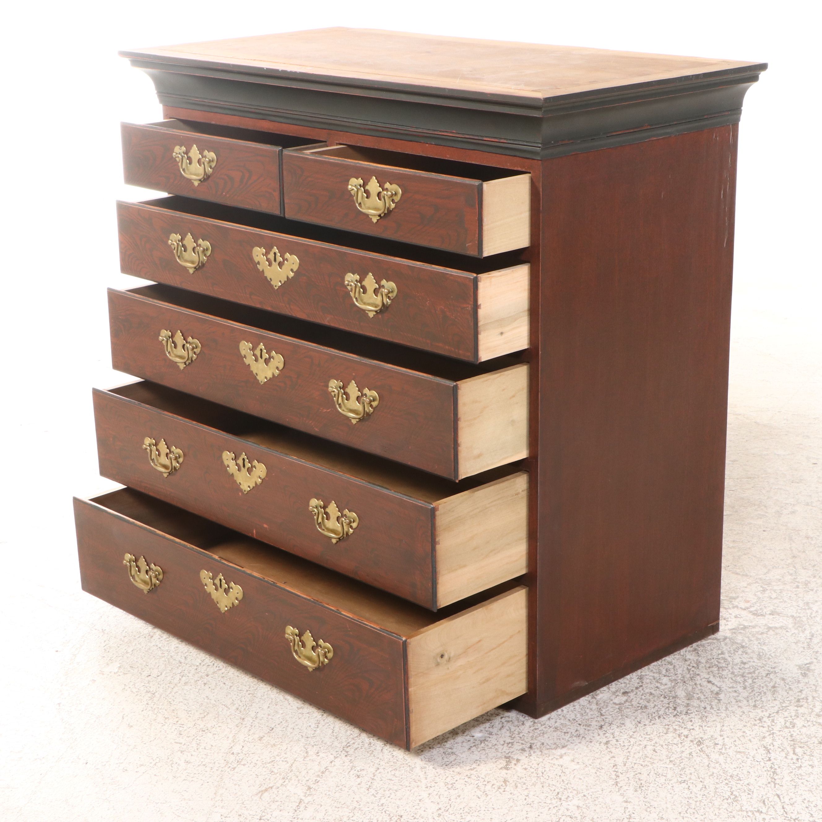 David T. Smith Queen Anne Style Highboy with Grain Painted Front