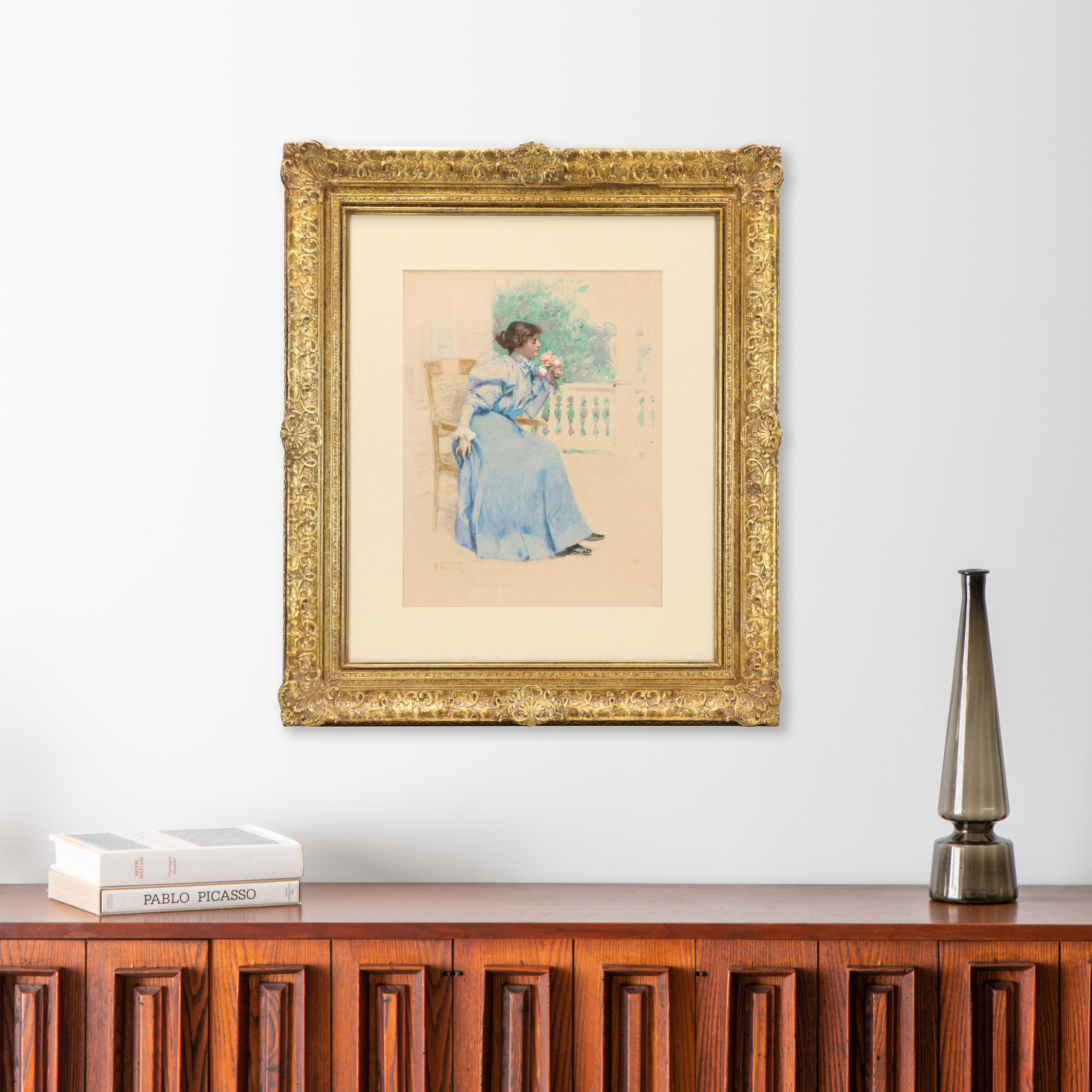 Edward Henry Potthast Watercolor "Bouquet from a Suitor," Circa 1895