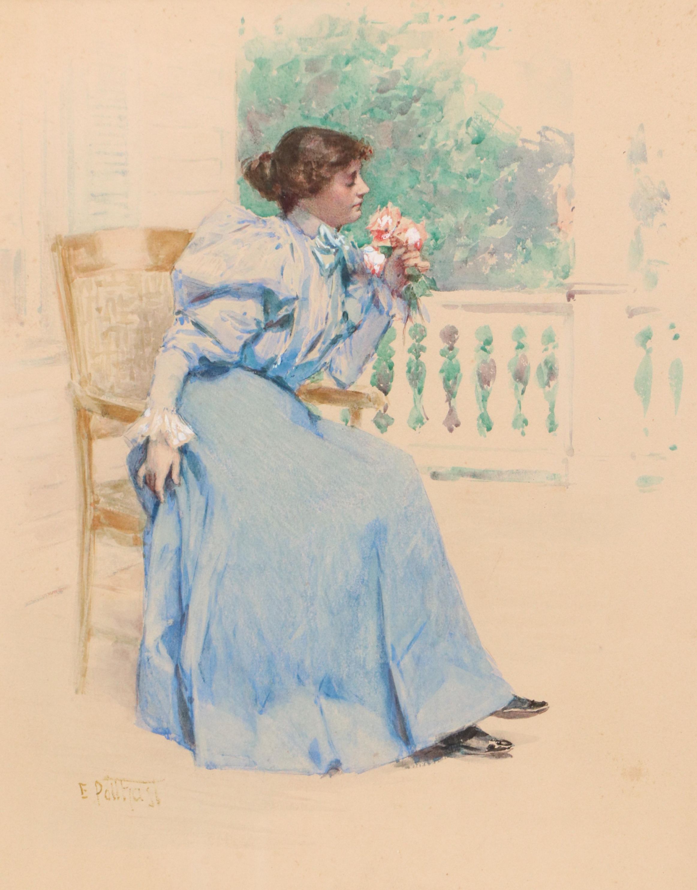 Edward Henry Potthast Watercolor "Bouquet from a Suitor," Circa 1895